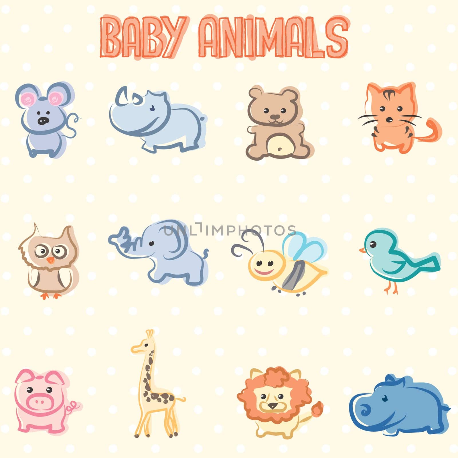 Beautiful and sweet illustration of animals puppies
