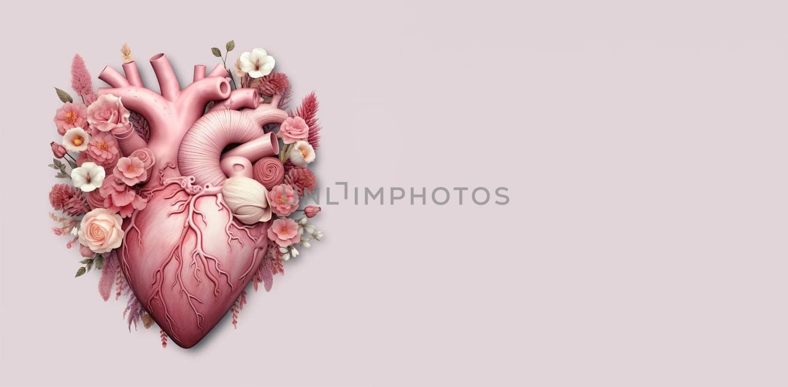 Human heart with flowers, love and emotion concept, good hearted person, help and charity, generative AI