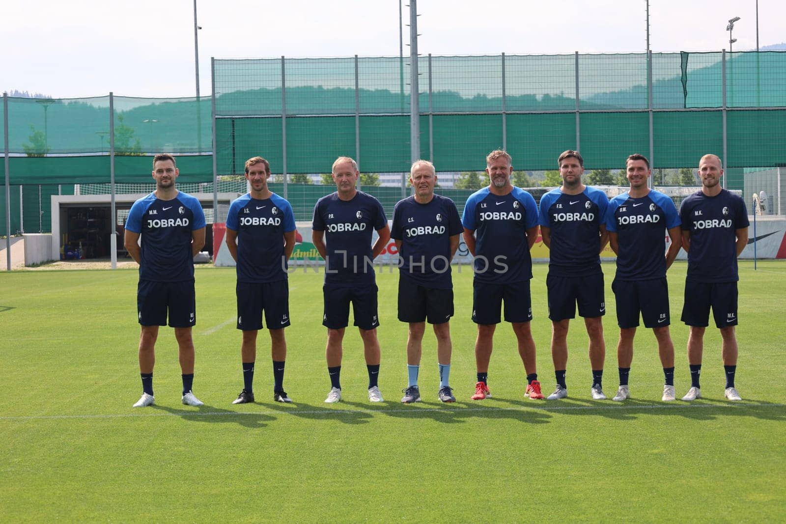 The coaching team of SC Freiburg,in the middle of the picture coach Christian Streich (SC Freiburg) at the start of training Bundesliga club SC Freiburg 2023  DFL REGULATIONS PROHIBIT ANY USE OF PHOTOGRAPHS AS IMAGE SEQUENCES AND/OR QUASI-VIDEONann  Photo: Joachim Hahne/johapress