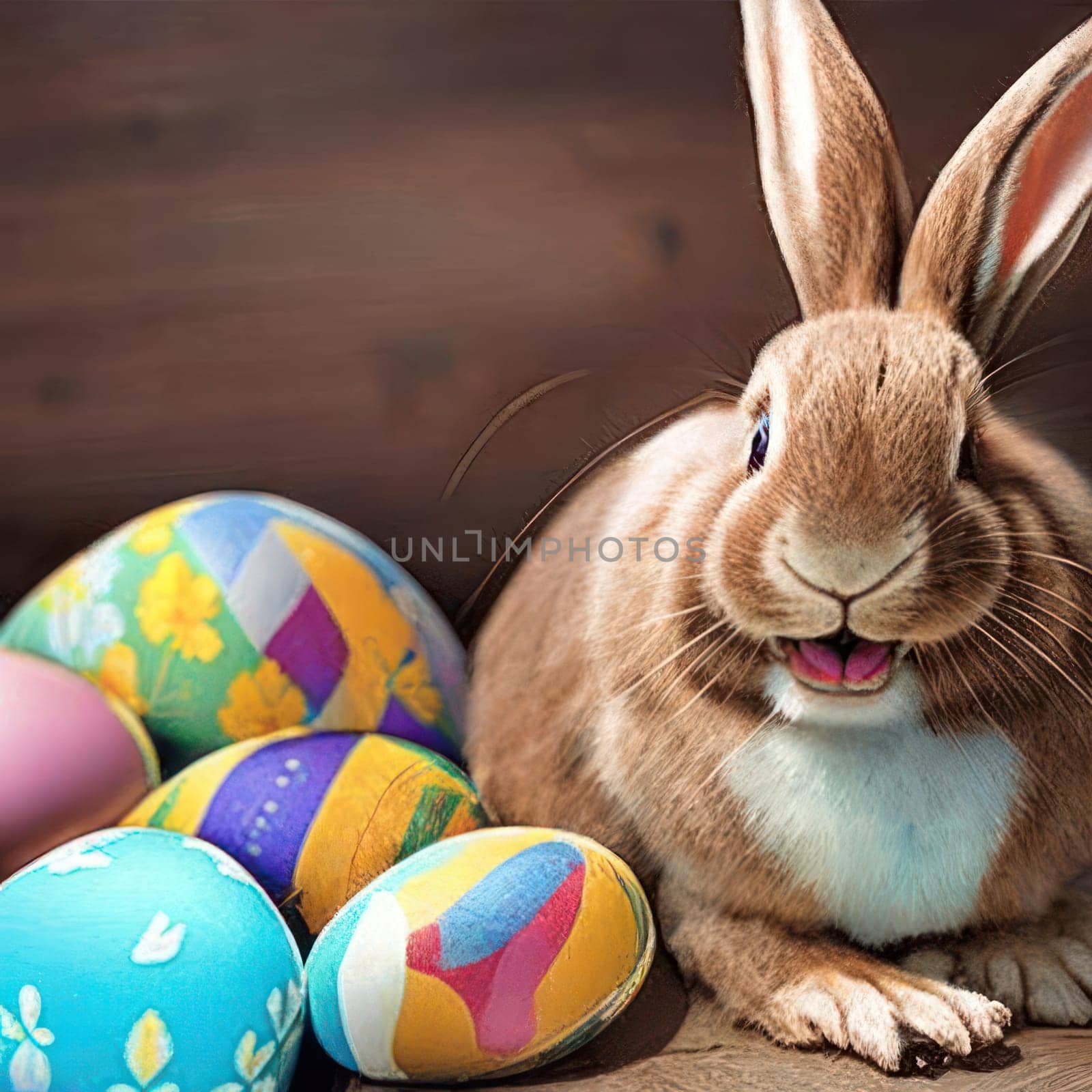 Rabbit with Easter eggs. Image created by AI