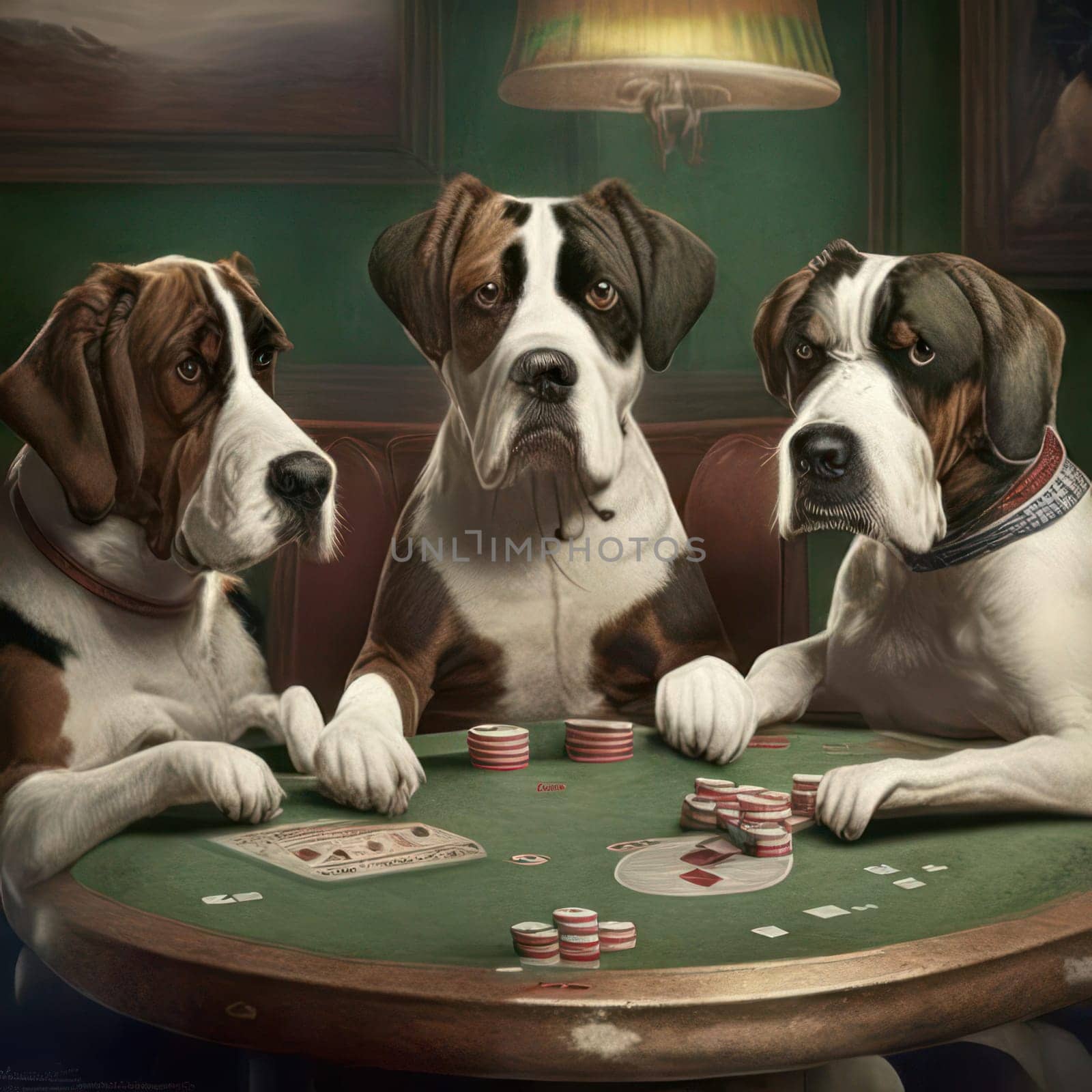 Dogs play poker. Image created by AI