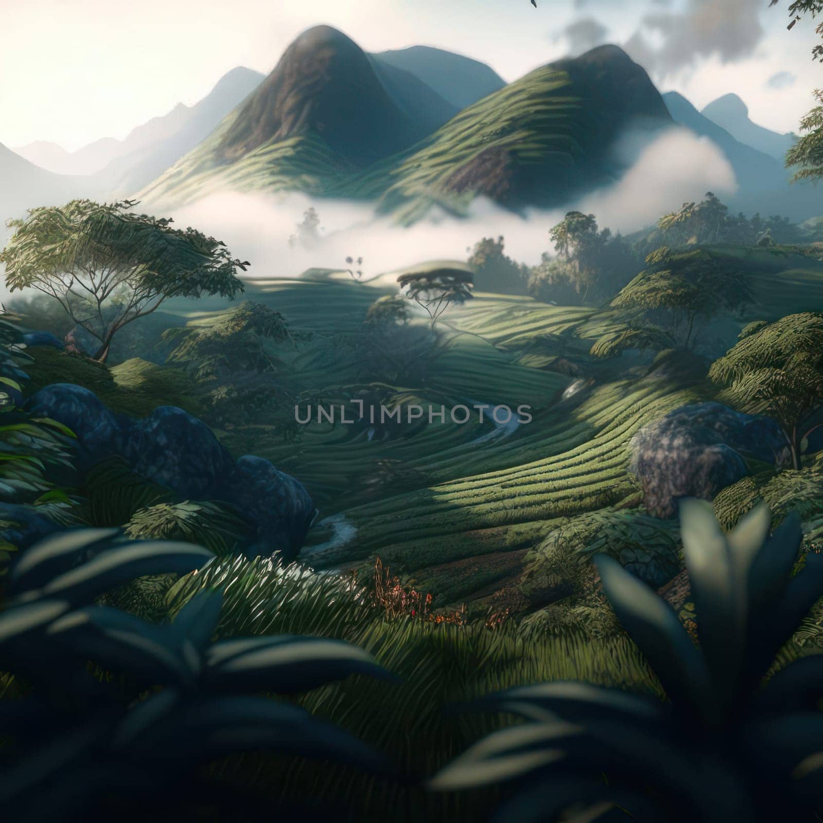 Tea plantation. Image created by AI