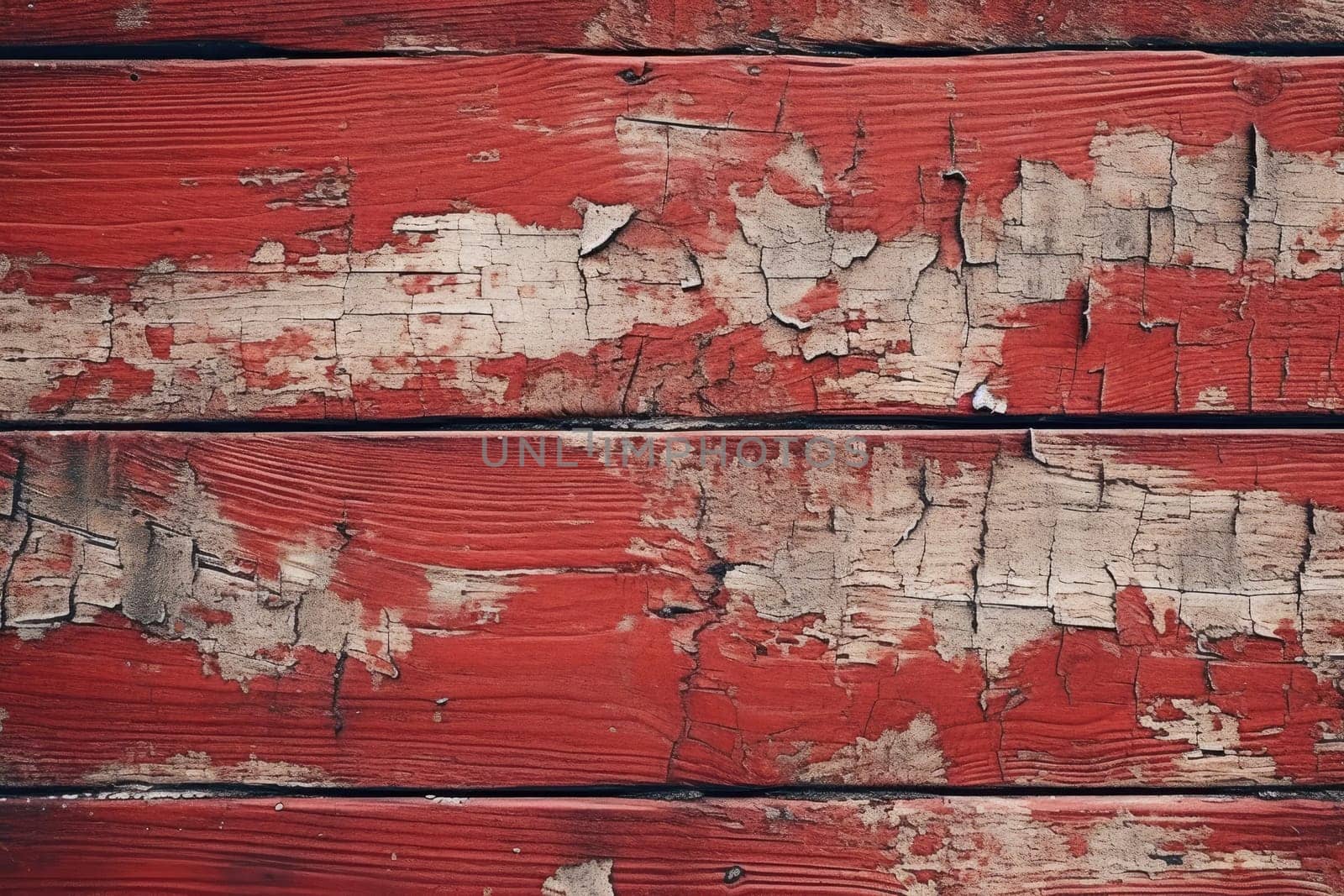 Wooden rustic background with peeled red paint. Generative AI