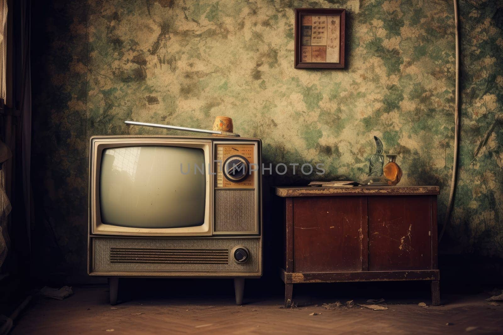 Vintage TV against the wall. Retro style. Generative AI