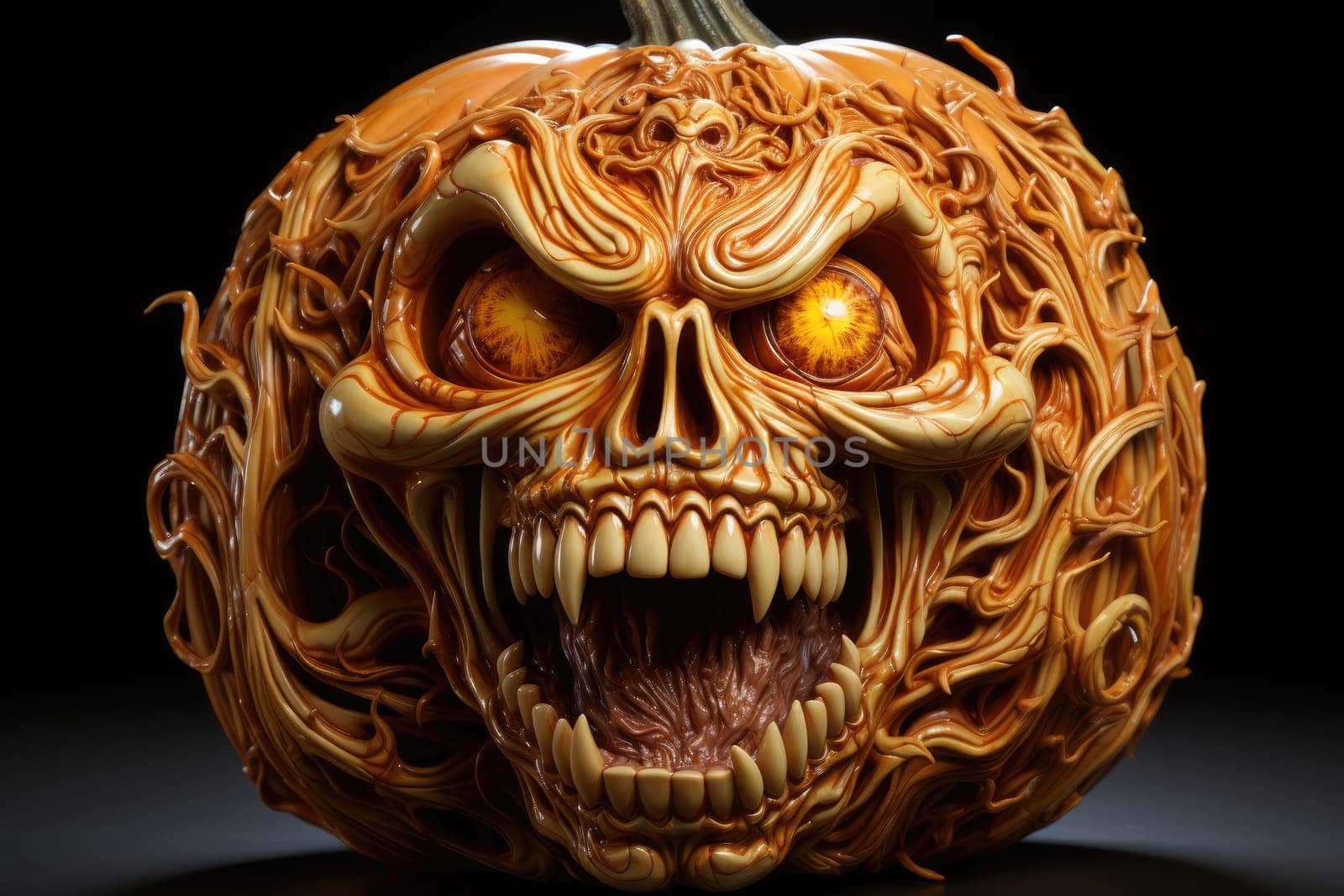 Skull halloween pumpkin. Generative AI