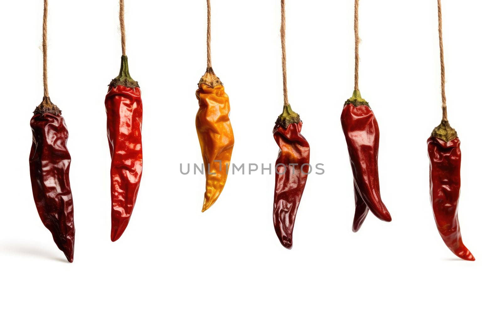 Dried chillies on white background. Generative AI