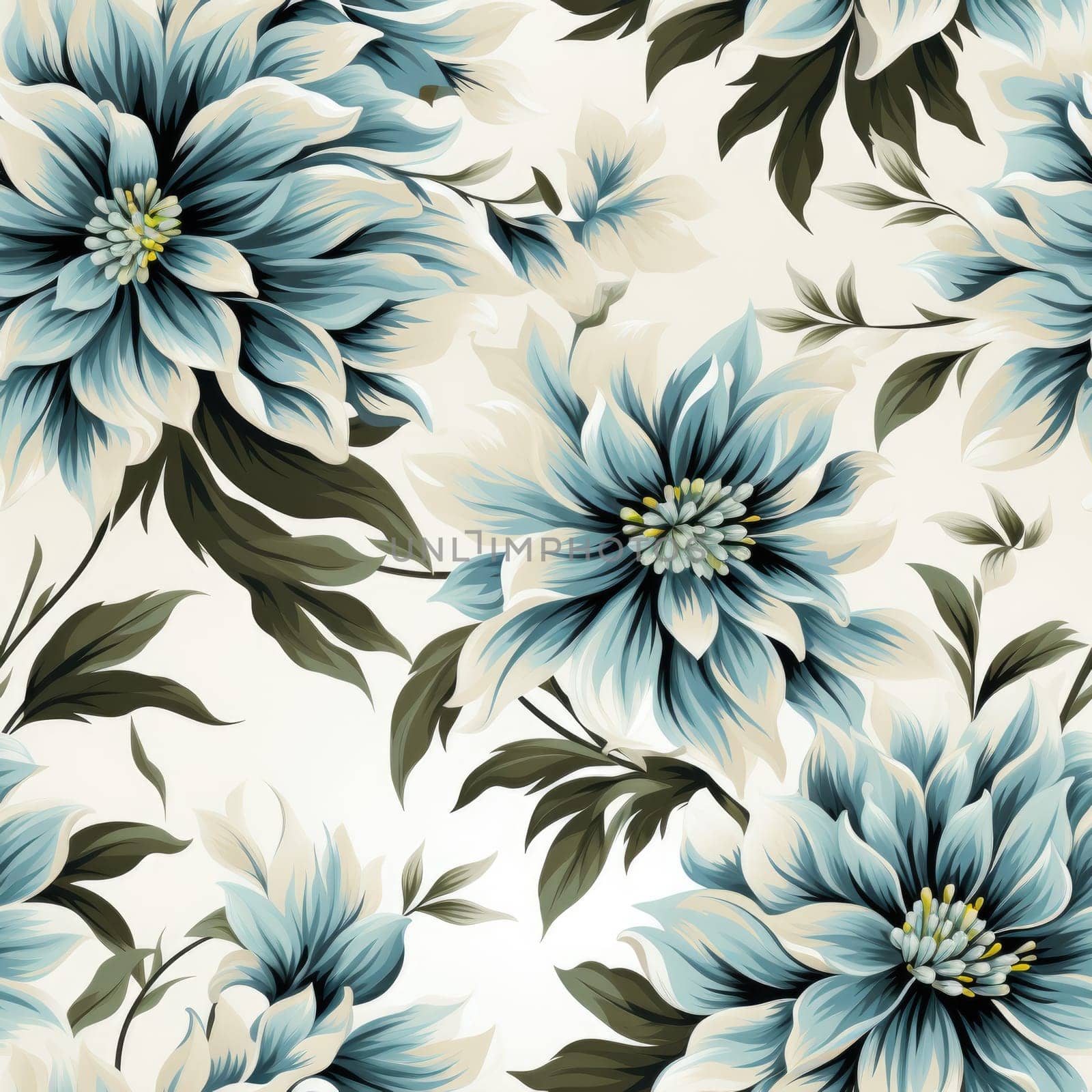 Seamless pattern with flowers and leaves. Floral pattern, watercolor soft silk floral background. Generative AI