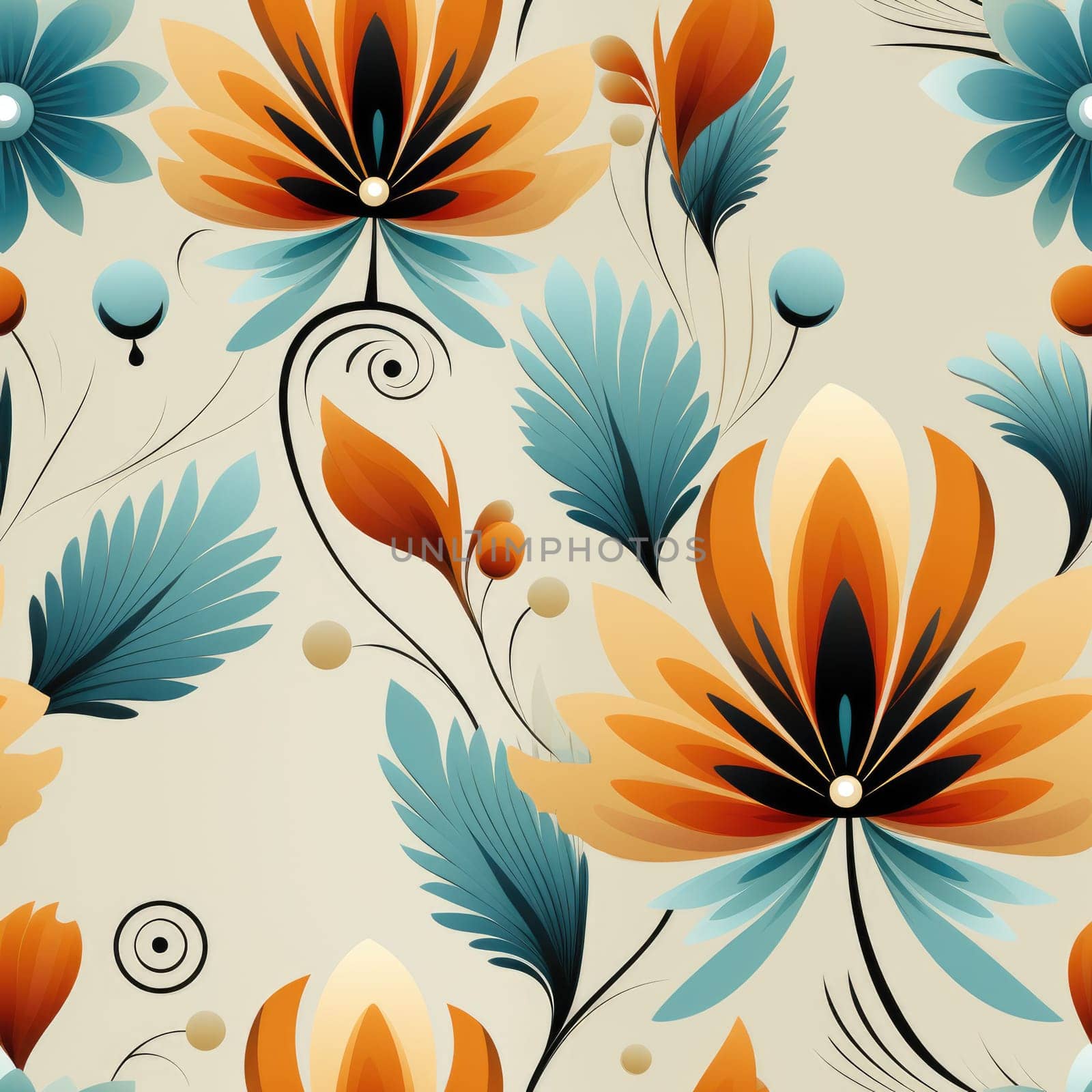 Retro flower seamless pattern wallpaper on the wall. Generative AI