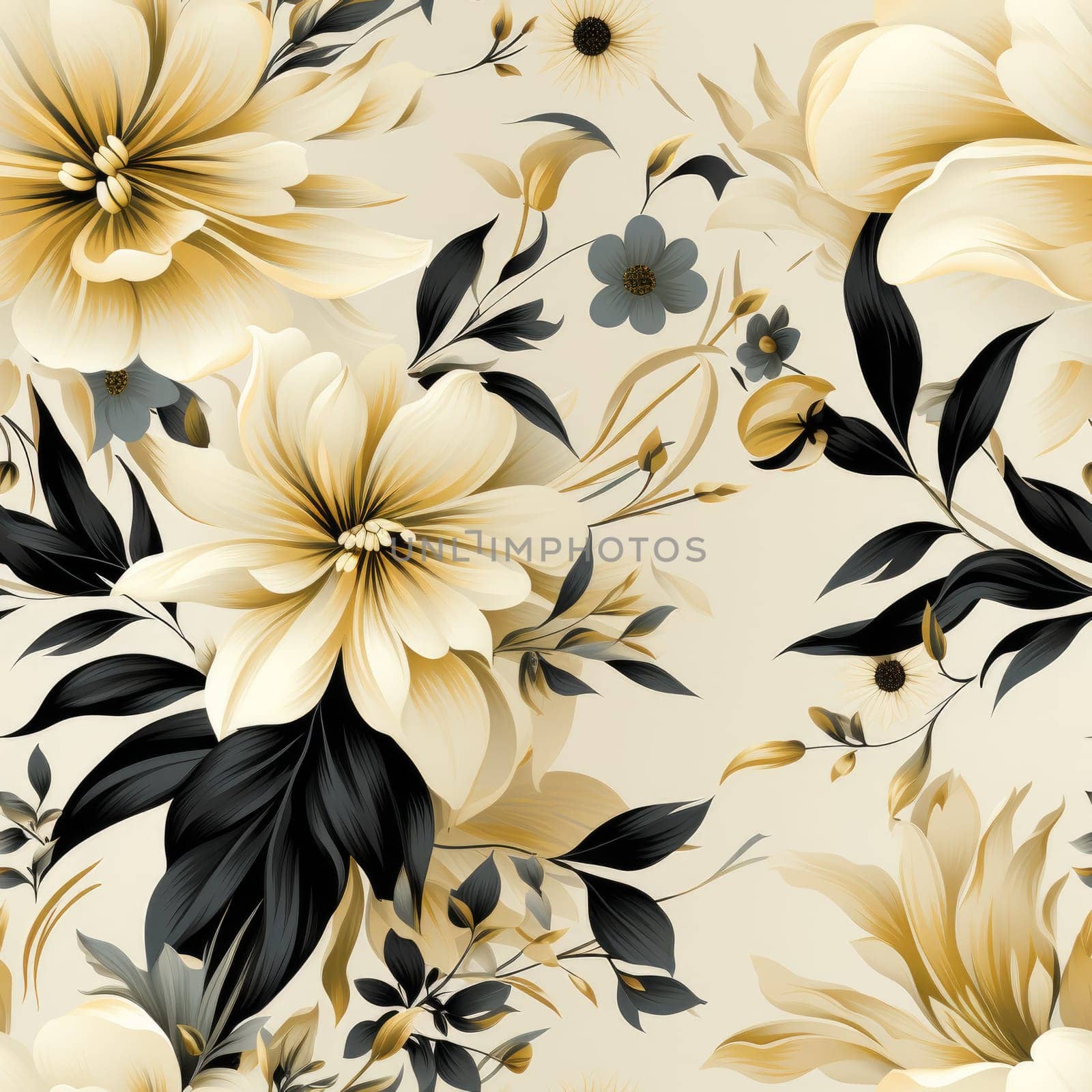 Seamless pattern with flowers and leaves. Floral pattern, watercolor soft silk floral background. Generative AI