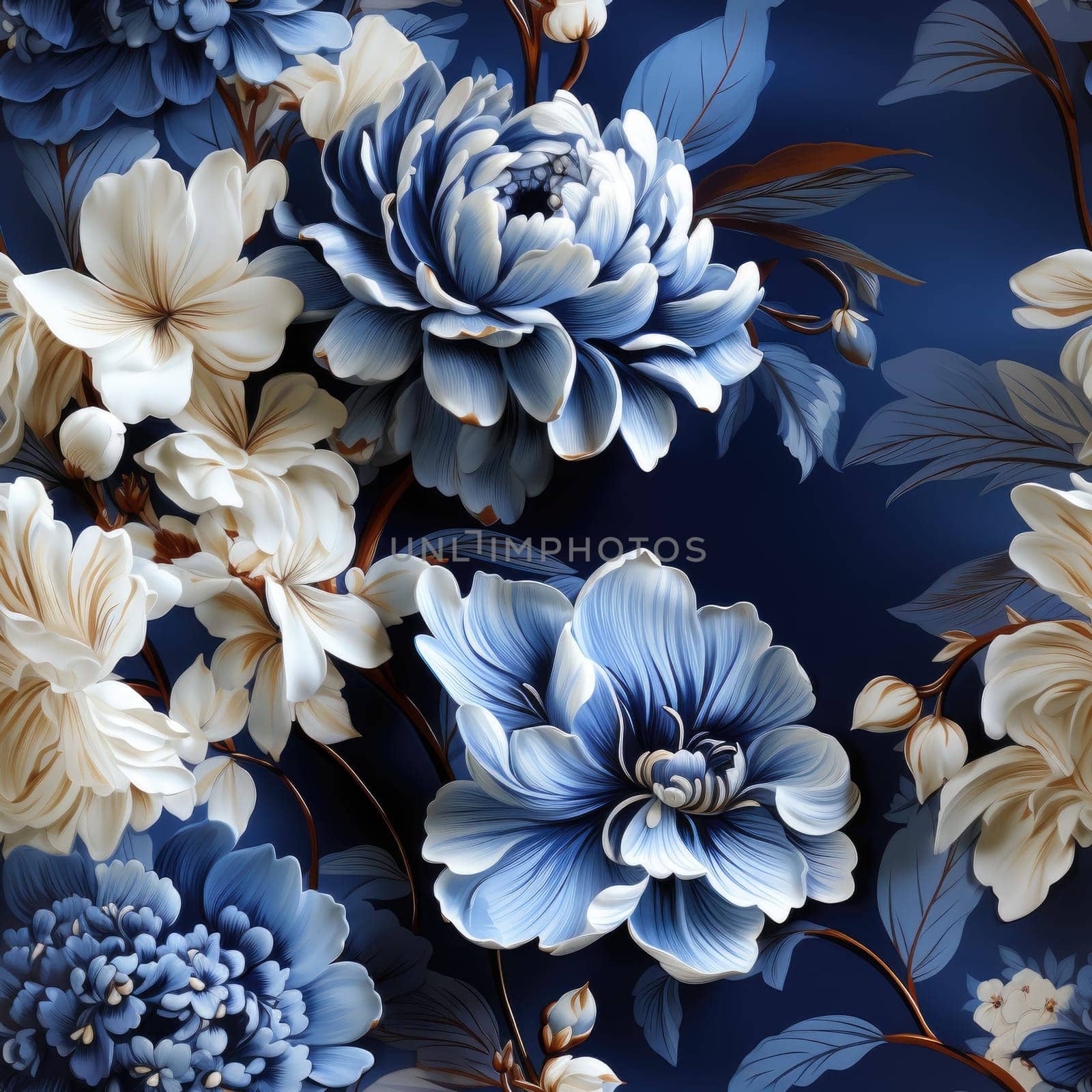 Blue floral seamless pattern wallpaper on the wall. Generative AI