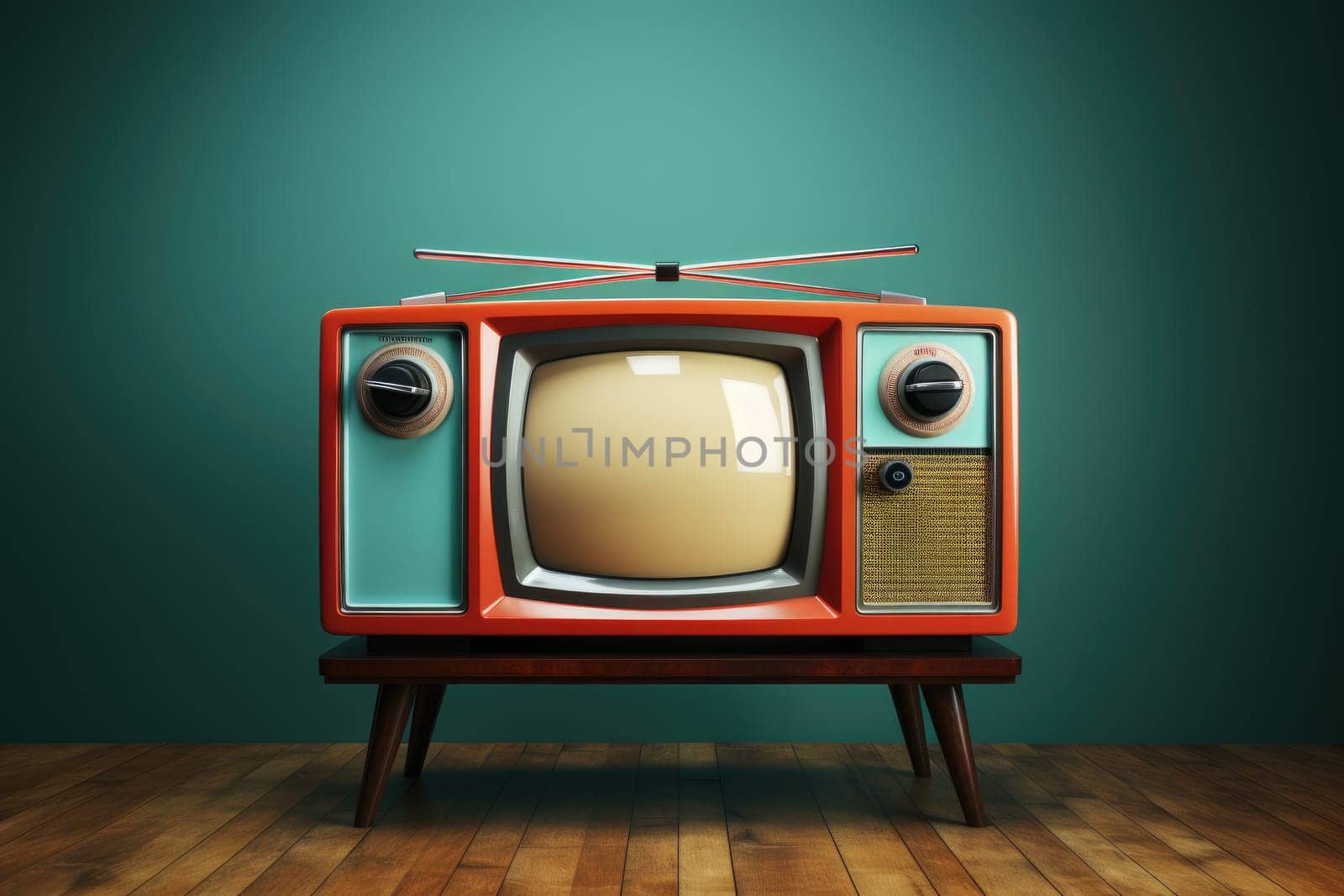 Vintage TV against the wall. Retro style. Generative AI
