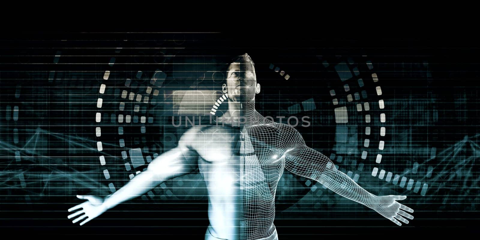 Man Machine Merging Together Digital Transformation