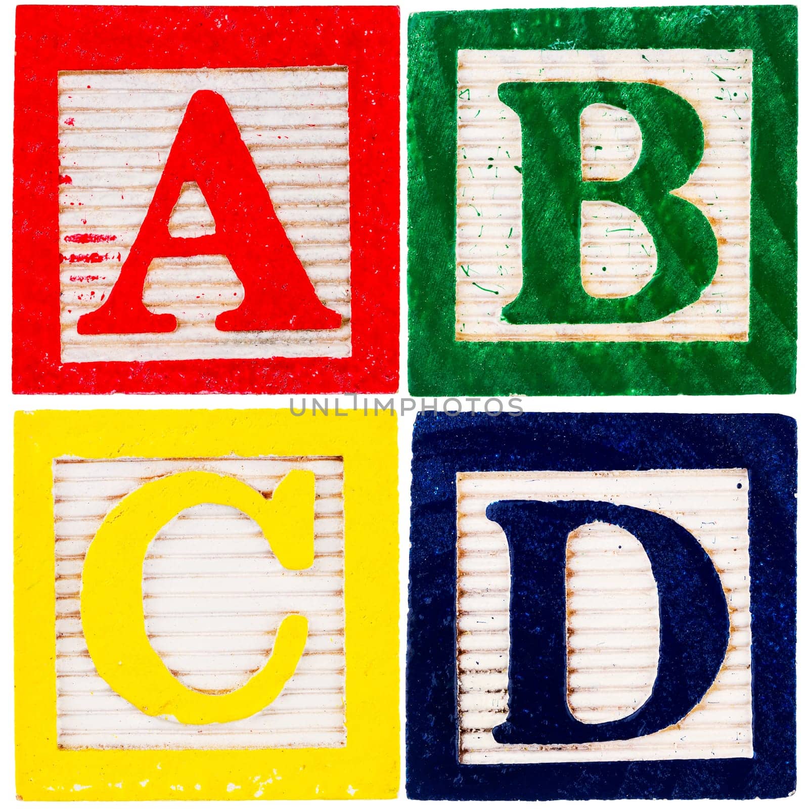Wooden alphabet blocks isolated on white background