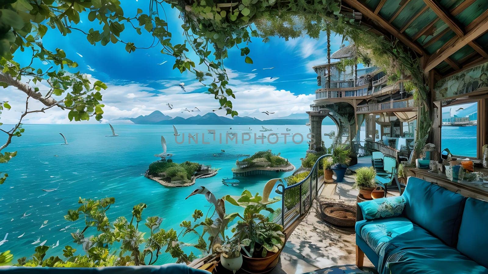 The beautifal landscape with nice safa can site enjoin life - ai generated