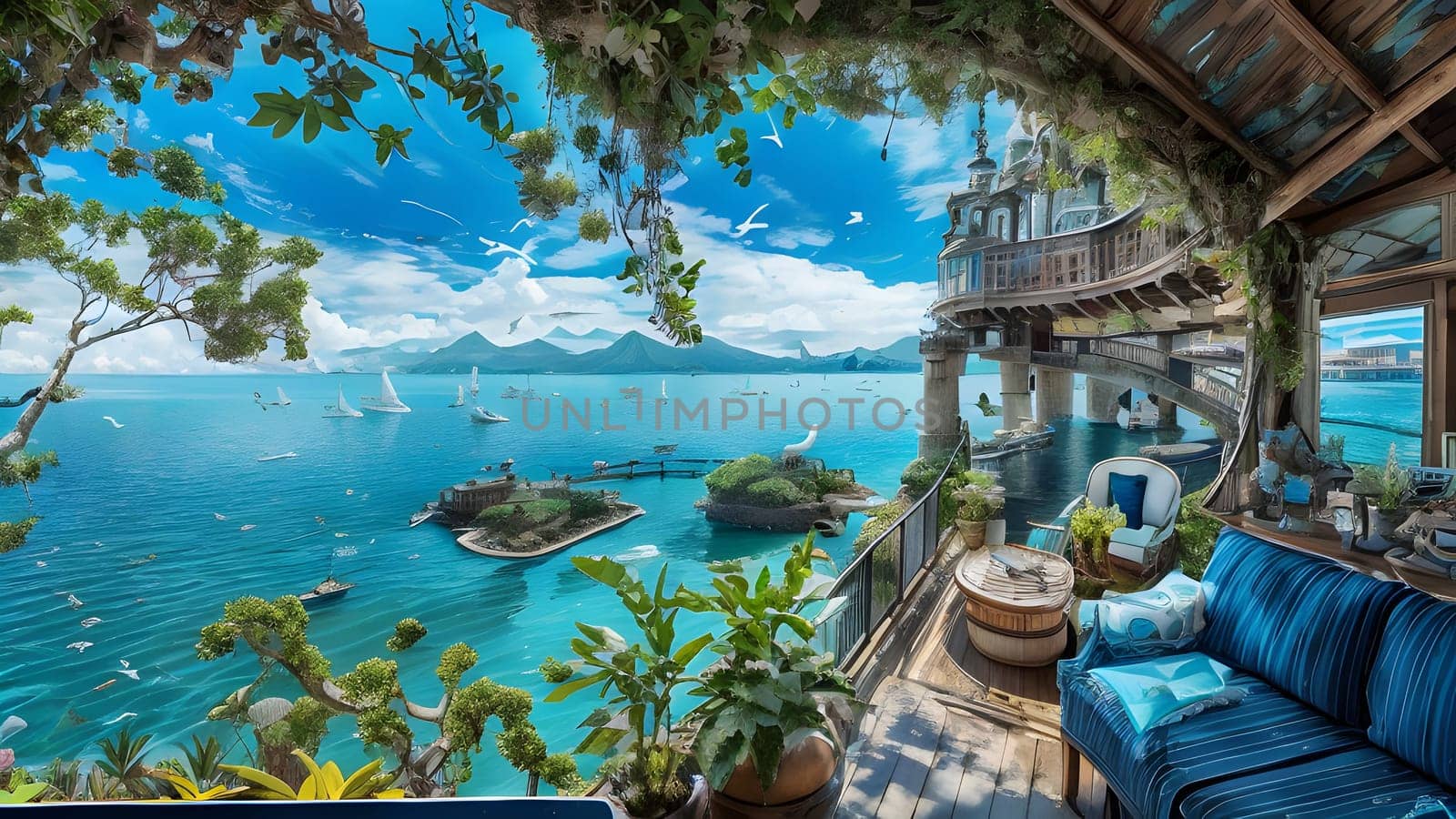 The beautifal landscape with nice safa can site enjoin life - ai generated