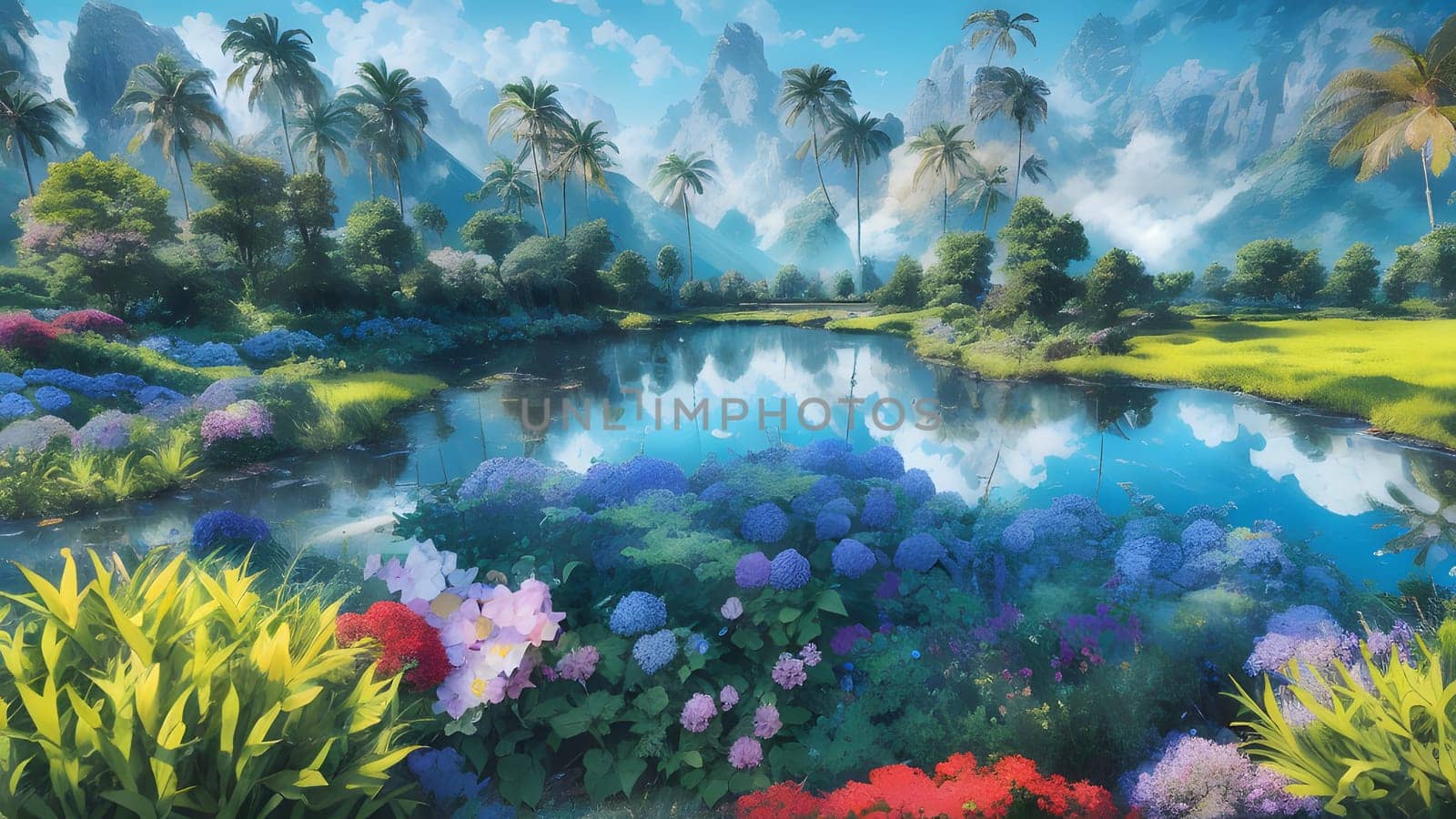 The Beautiful mountain landscape with blossoming rhododendron flower - ai generated
