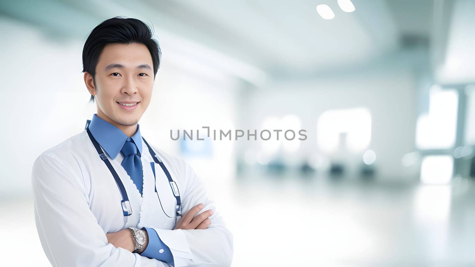 The young doctor standing with stethoscope - ai generated