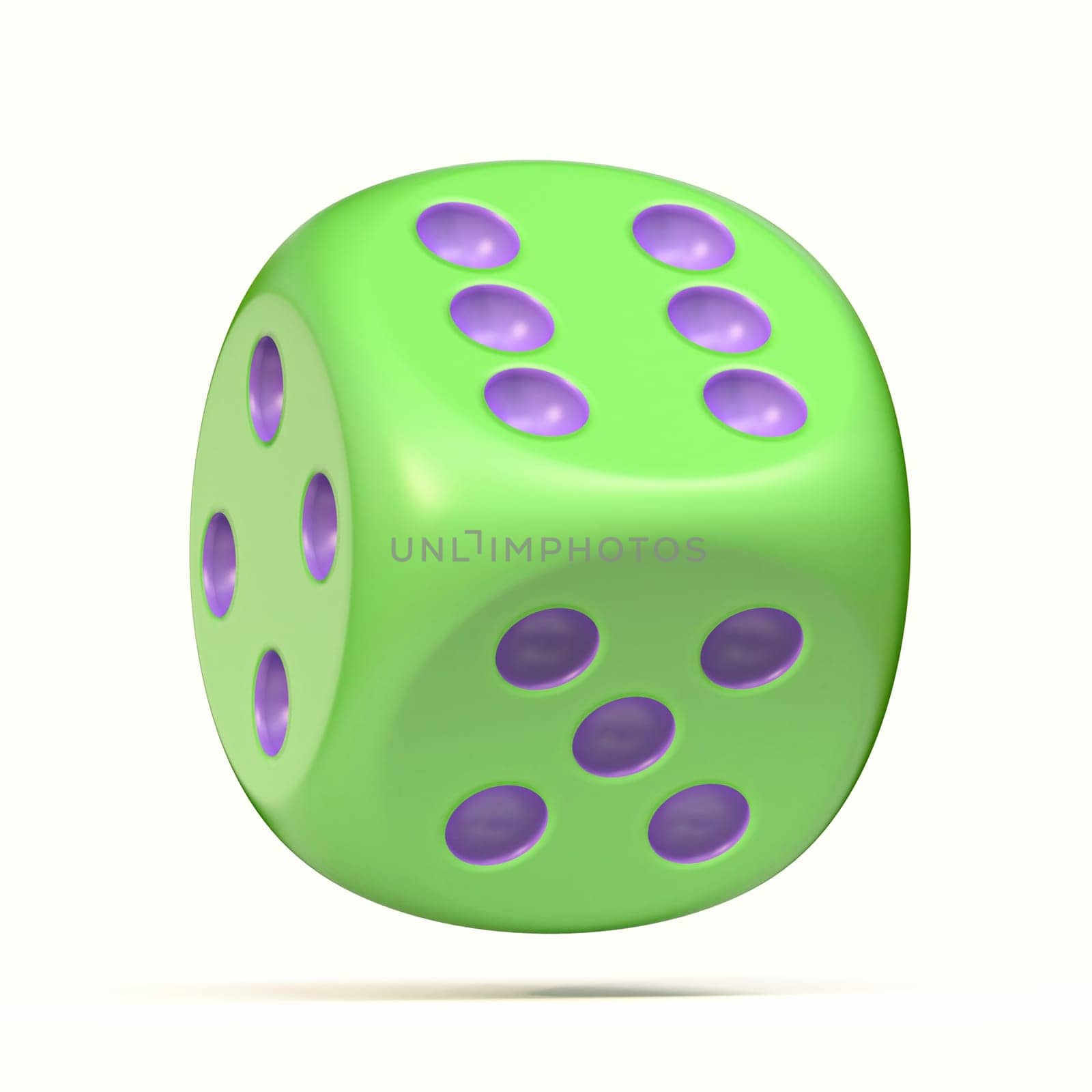 Green dice 3D rendering illustration isolated on white background