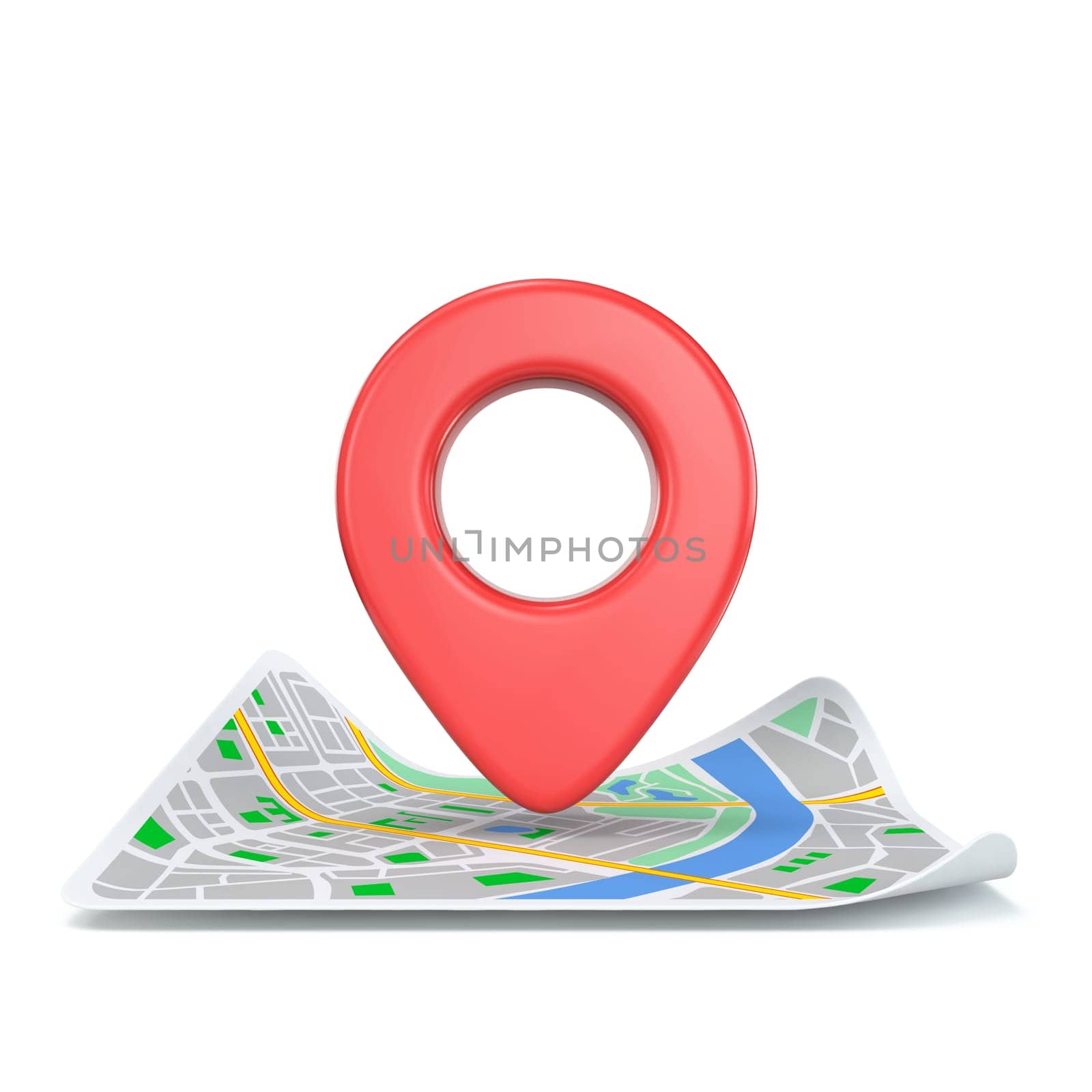 Map with map pointer 3D rendering illustration isolated on white background