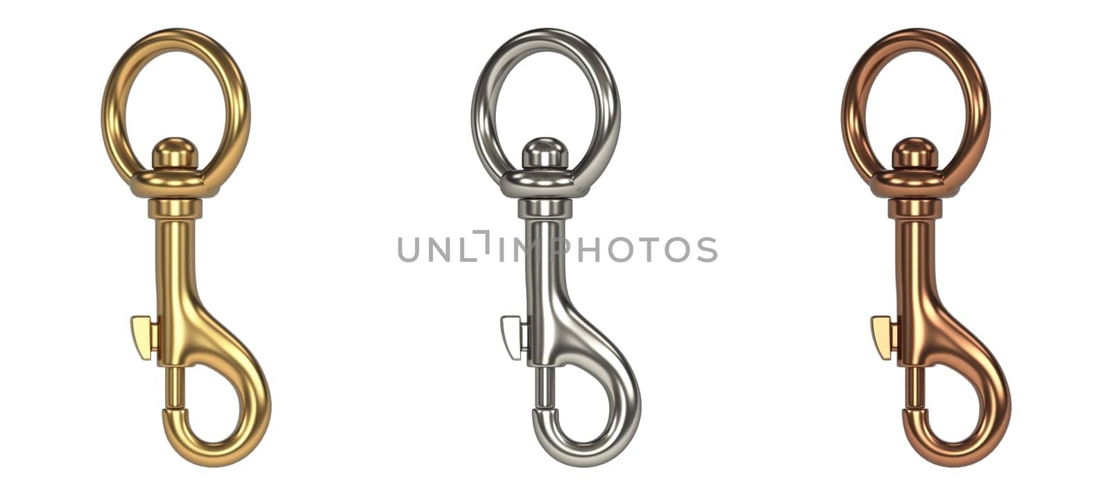 Trigger hooks with circle chain 3D rendering illustration isolated on white background