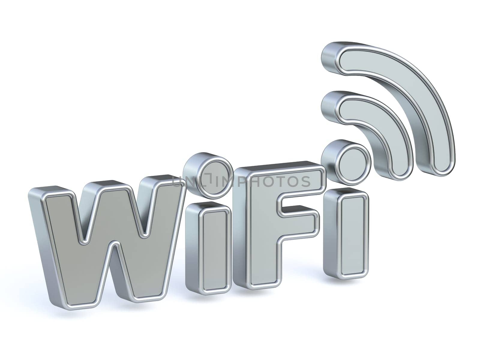 Steel WiFi sign 3D rendering illustration isolated on white background