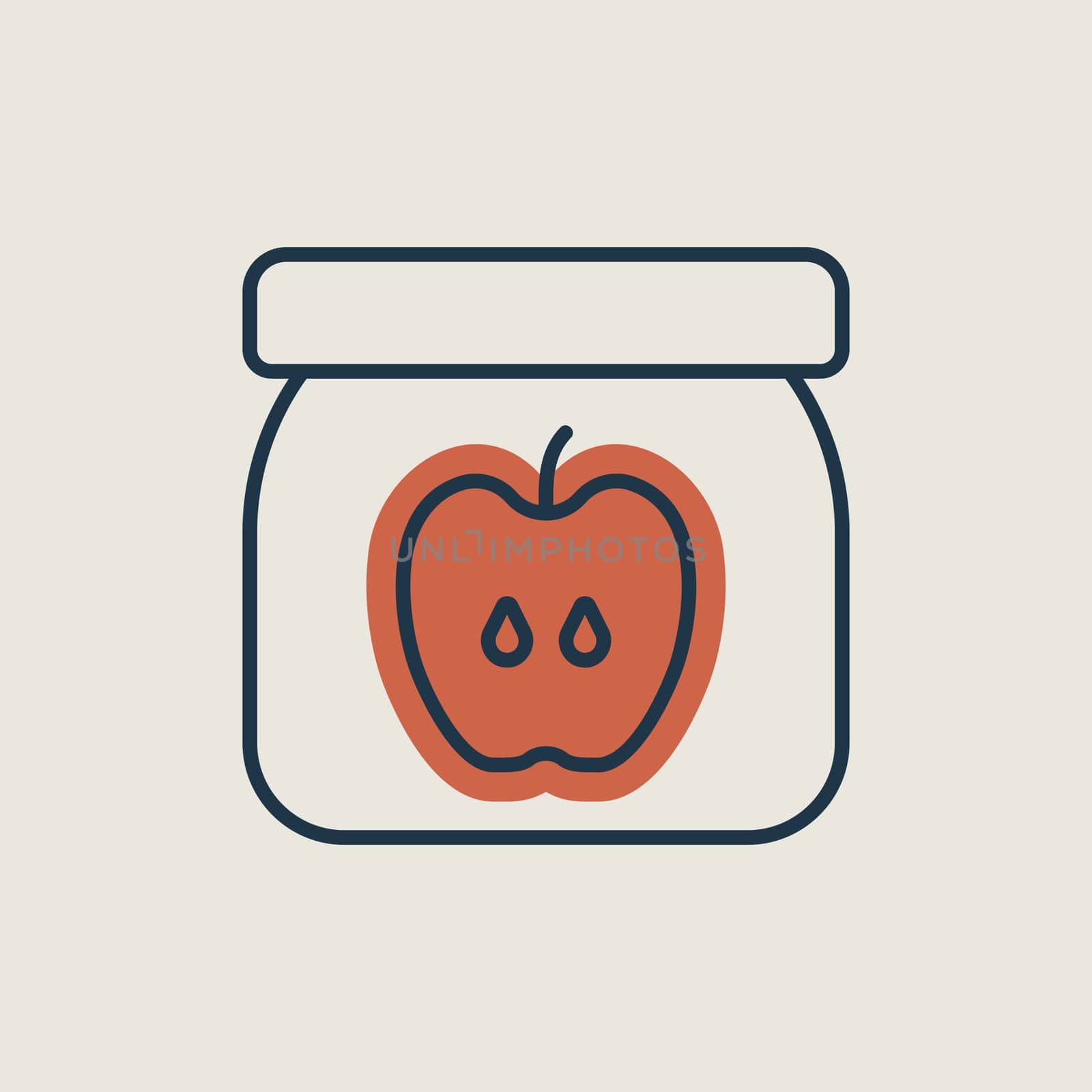 Jar of baby food with apple puree vector icon. Graph symbol for children and newborn babies web site and apps design, logo, app, UI