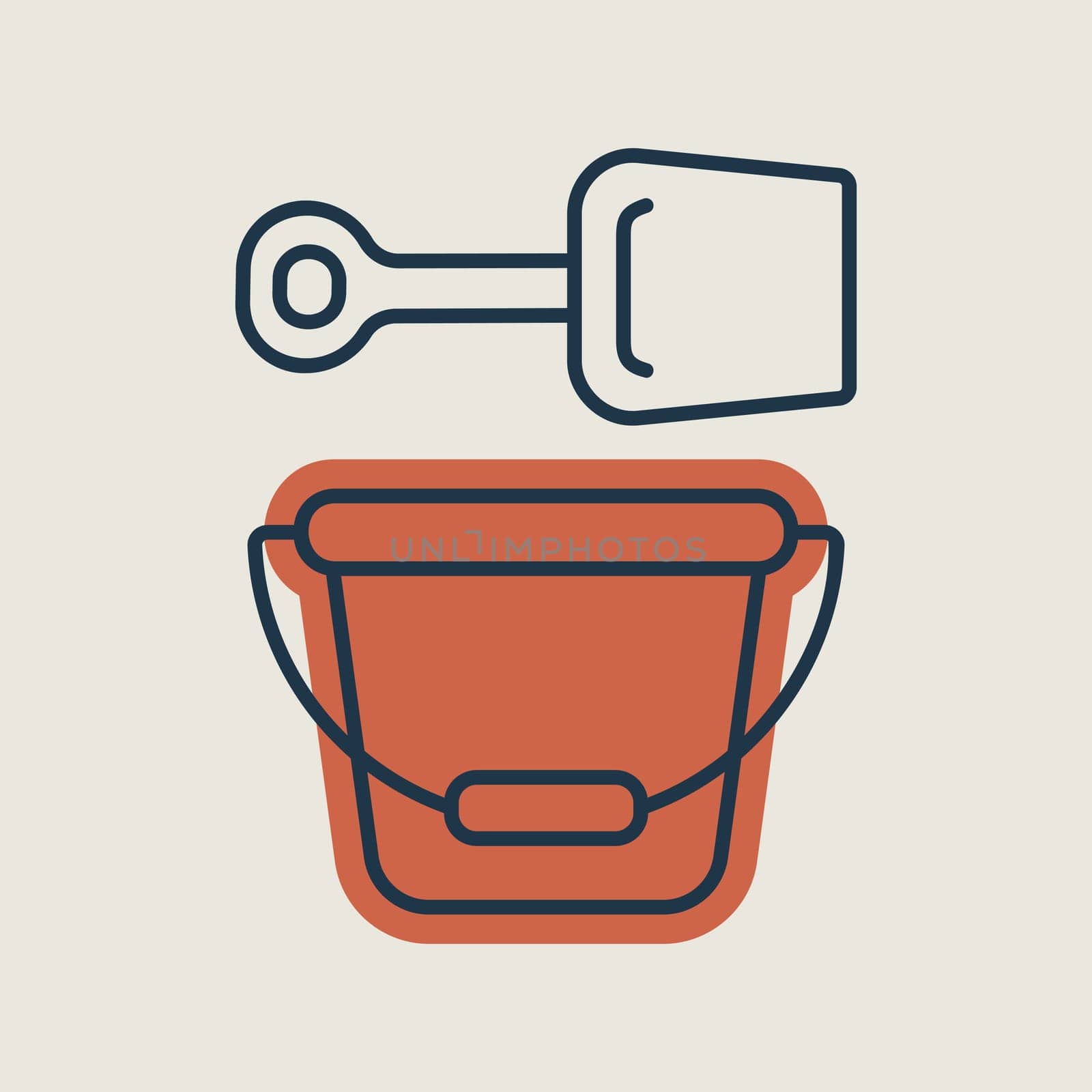 Child pail and shovel isolated vector icon. Graph symbol for children and newborn babies web site and apps design, logo, app, UI