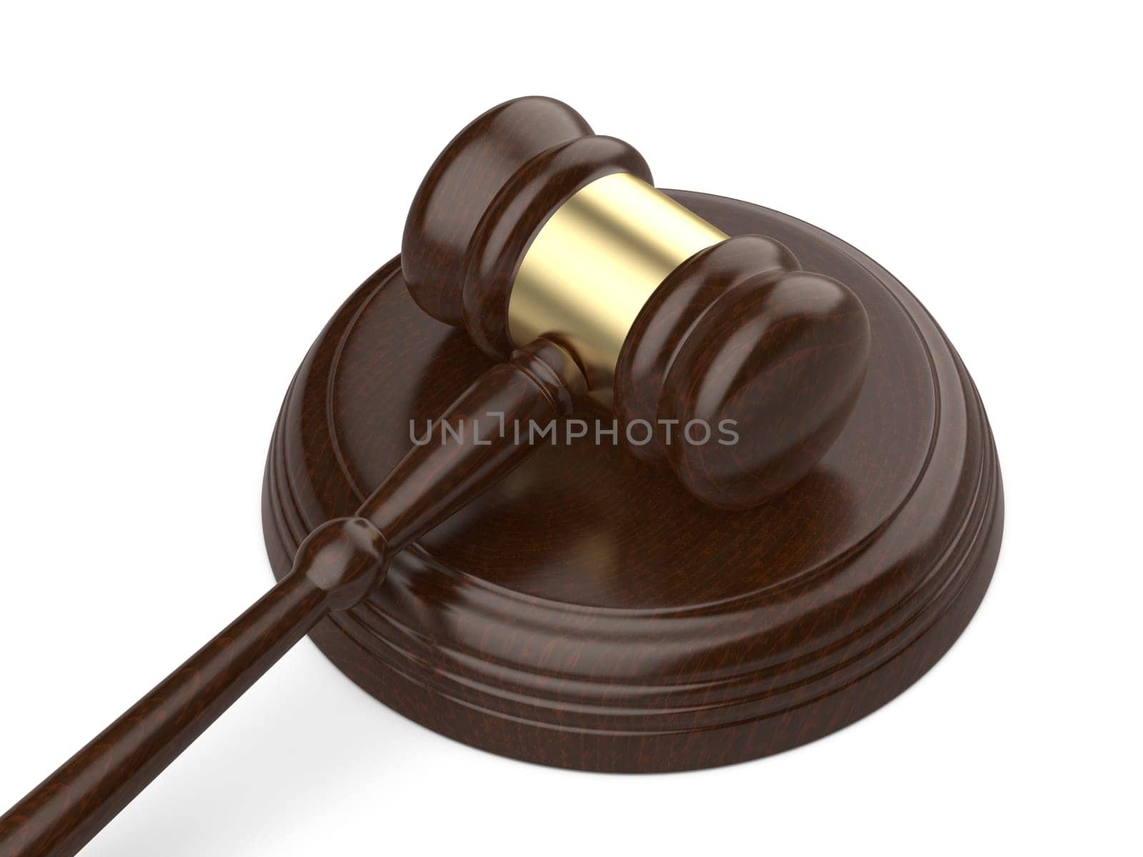 Close up view of wood gavel on white background