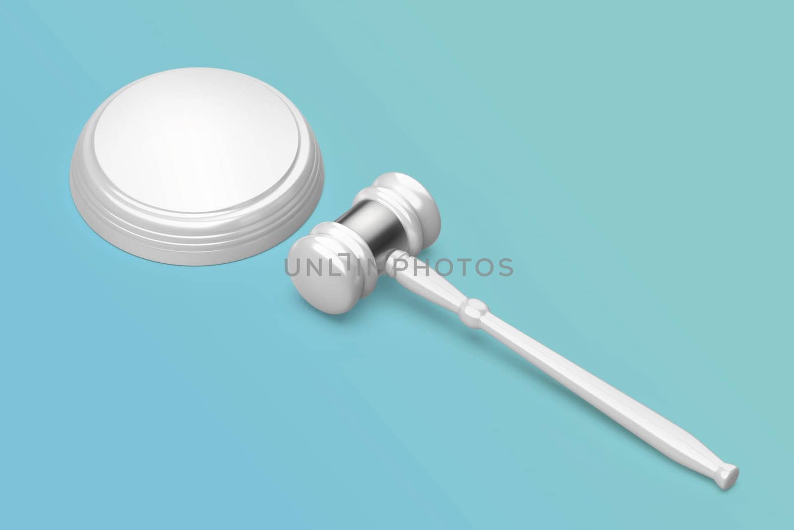 Shiny white gavel on blue background