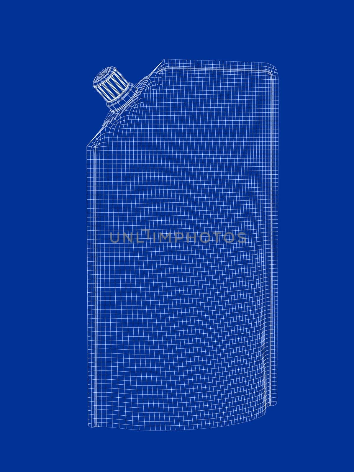 3D wire-frame model of stand-up pouch with spout