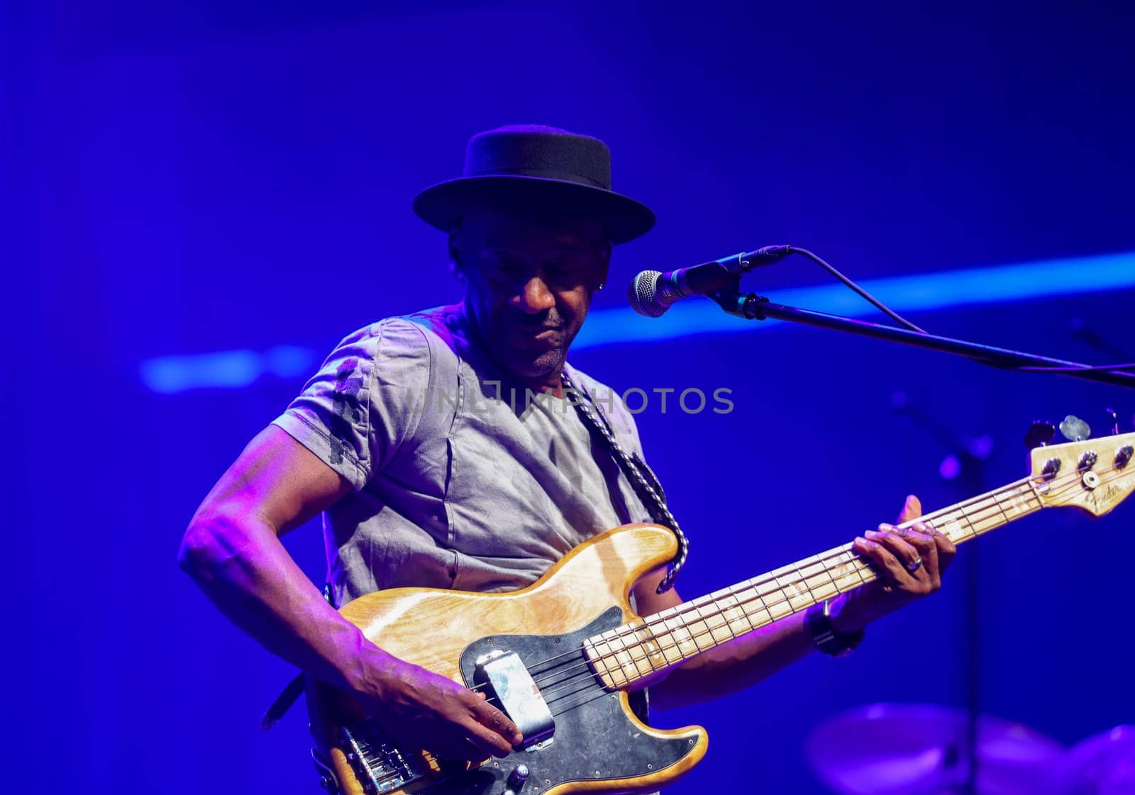 Cracow, Poland - July 17, 2023: Marcus Miller European Tour 2023 on stage in Congress Centre ICE Cracow at the 28th Summer Jazz Festival in Krakow.