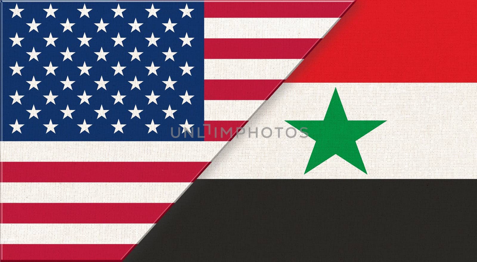Flags of USA and Yemen. American and Yemen national flags on fabric surface. Flag of USA and Yemen - 3D illustration. diplomatic relations two countries. American relations