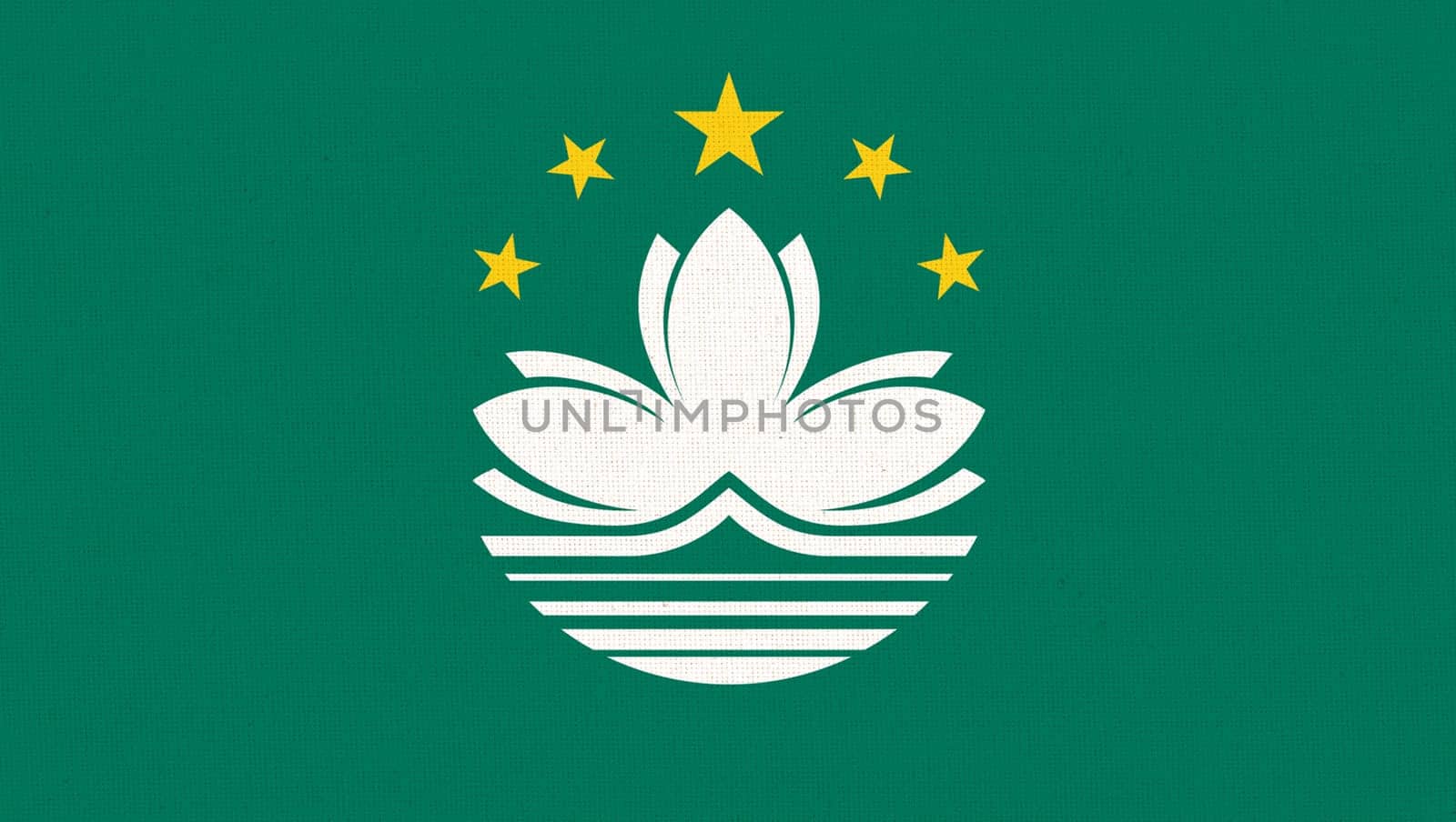 Flag of Macau - 3D illustration. Flag - Fabric Texture. National symbol of Macao. Asiatic country. Macao Special Administrative Region of People Republic of China