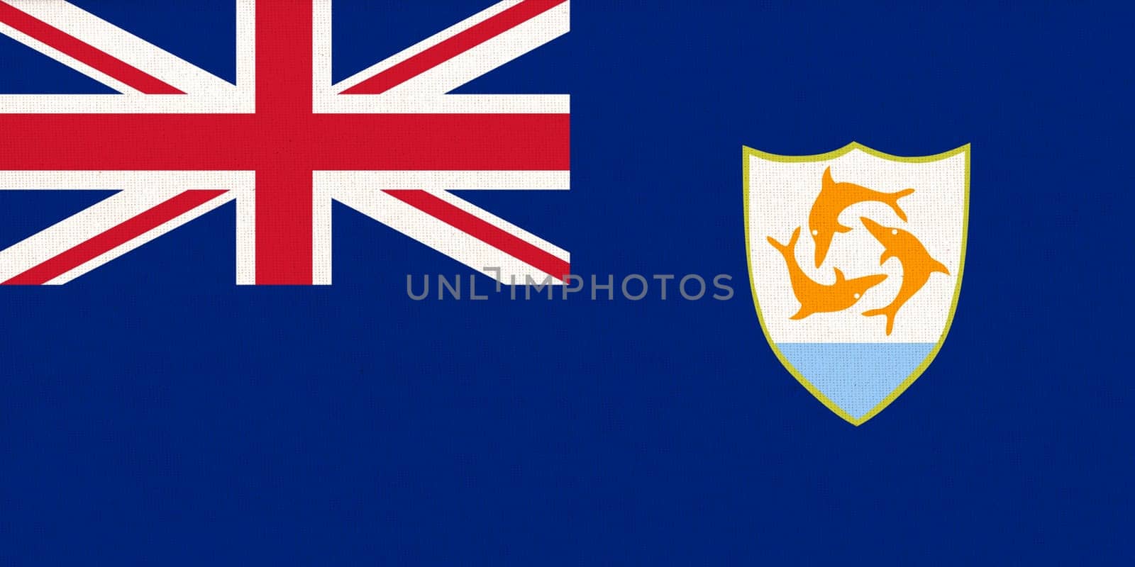 Flag of Anguilla. Anguillan flag on fabric surface. Fabric Texture. National symbol of Anguilla