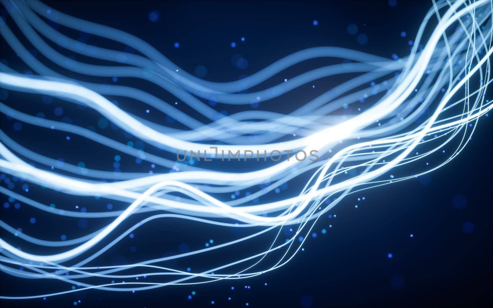 Abstract wave gradient curves and particles, 3d rendering.