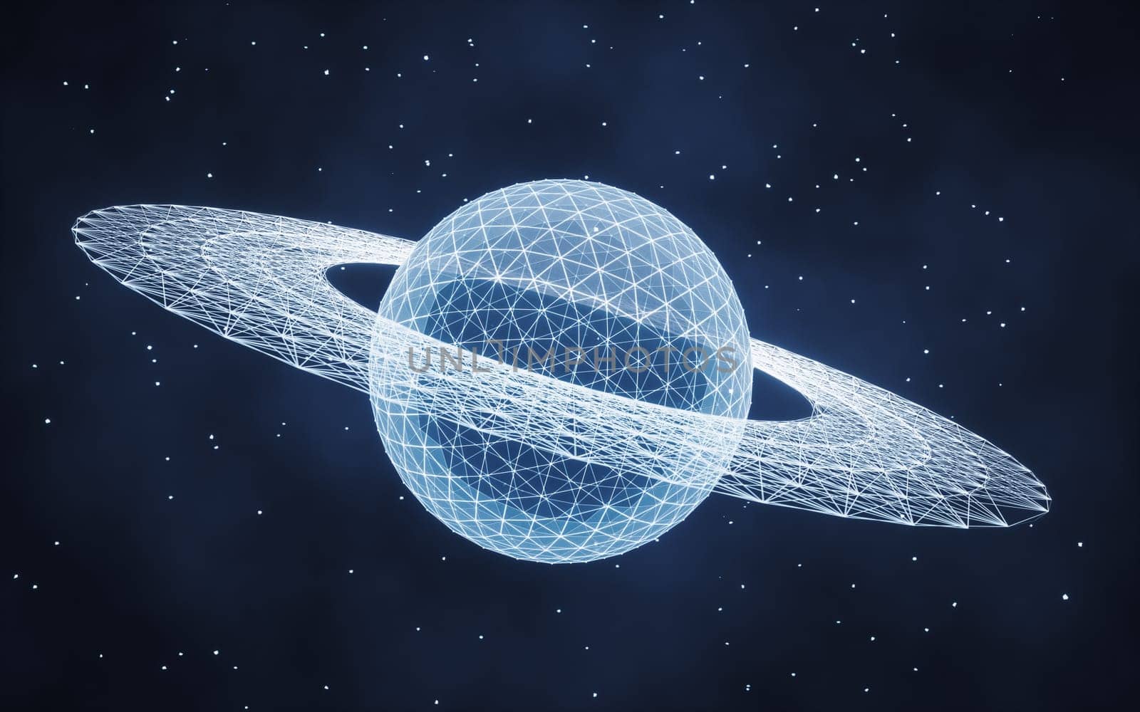 Digital sphere with glowing lines structure, 3d rendering. Computer digital drawing.