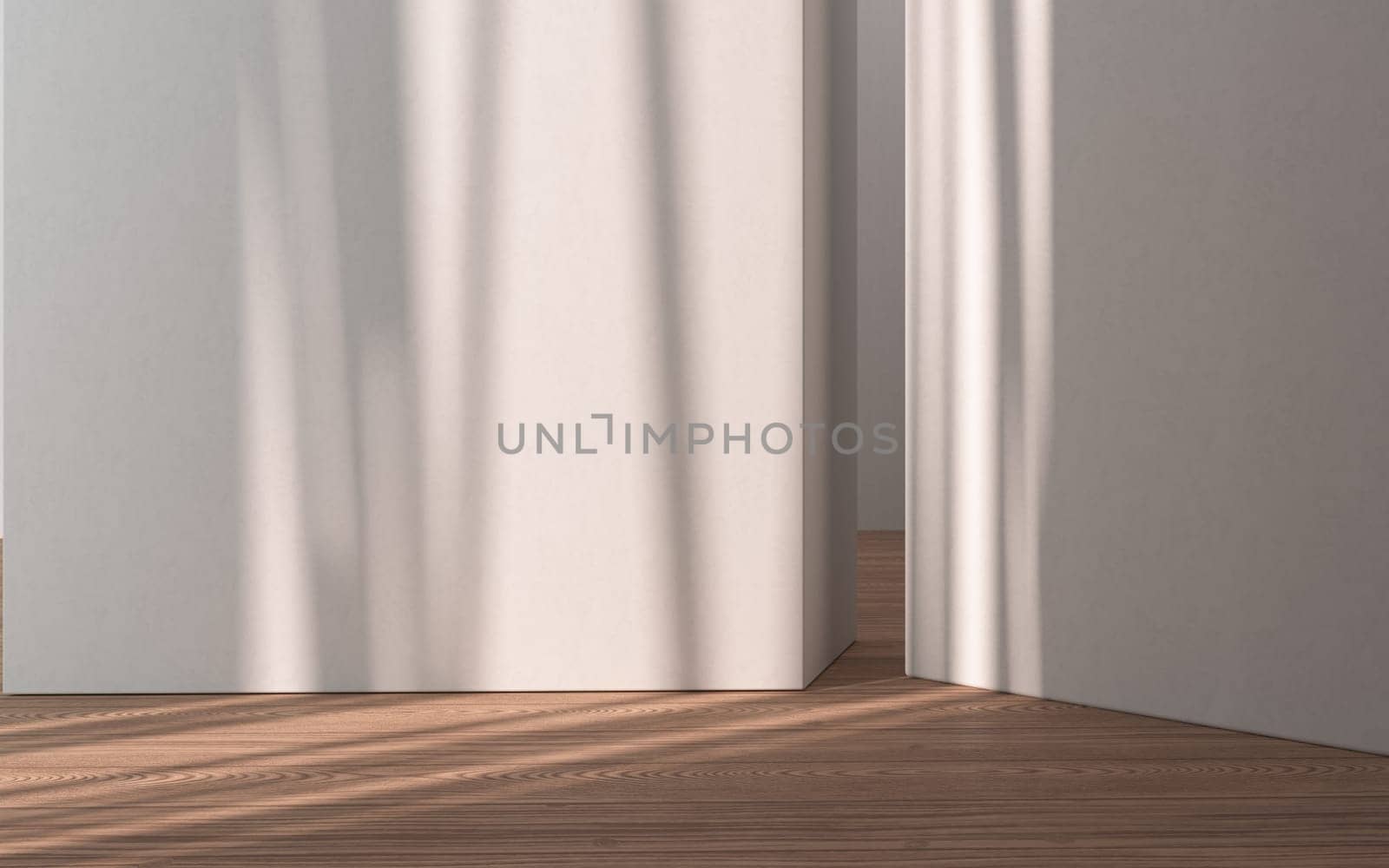 Empty room with wooden floor, 3d rendering. Computer digital drawing.