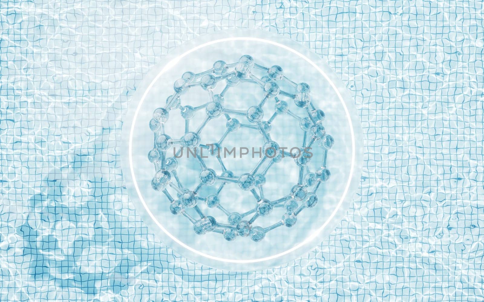 Molecule with water background, 3d rendering.