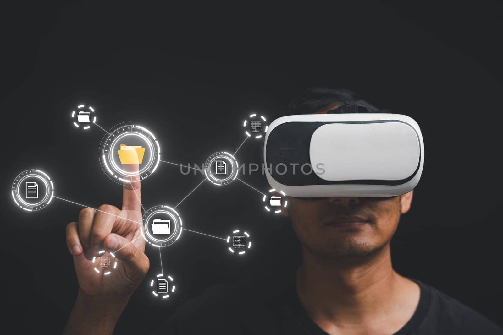 VR experience with worldwide internet connectivity, delving into virtual metaverse. advanced document management system DMS for seamless file organization. Embracing the future of technology.