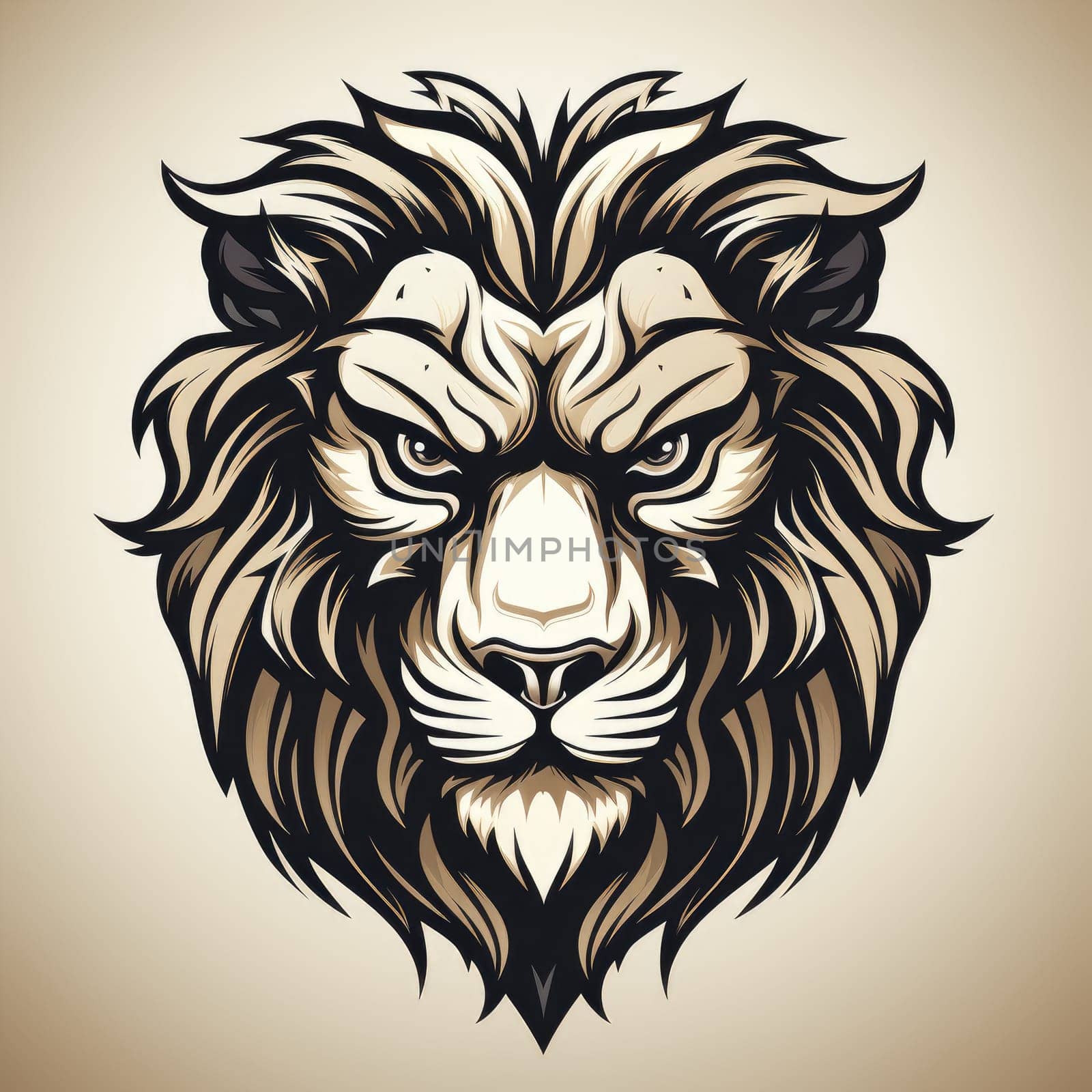 Illustration of a lion head. Lion head logo. Generative AI