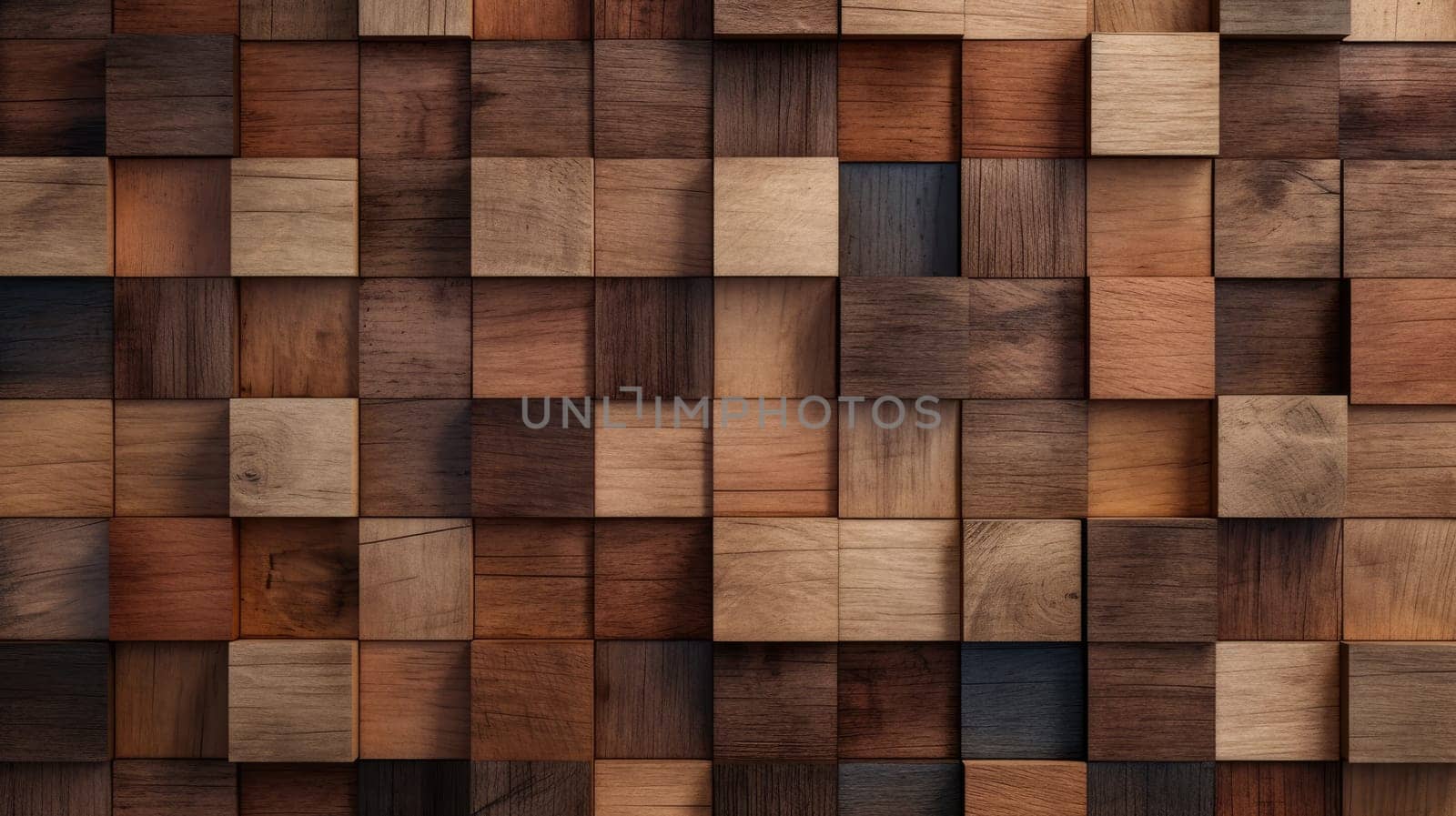 Abstract block stack wooden 3d cubes, rustic wood texture for backdrop. Generative AI