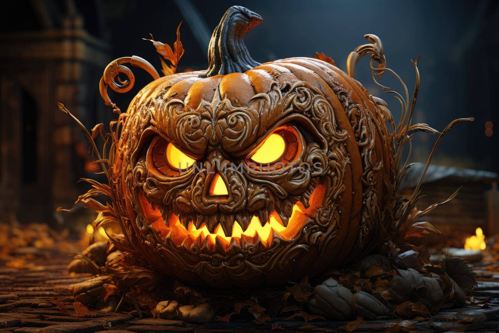 Scary halloween pumpkin. Generative AI
