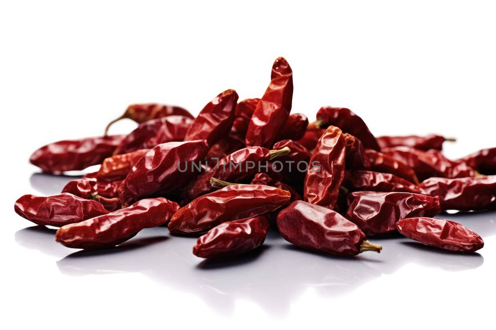 Dried chillies on white background. Generative AI