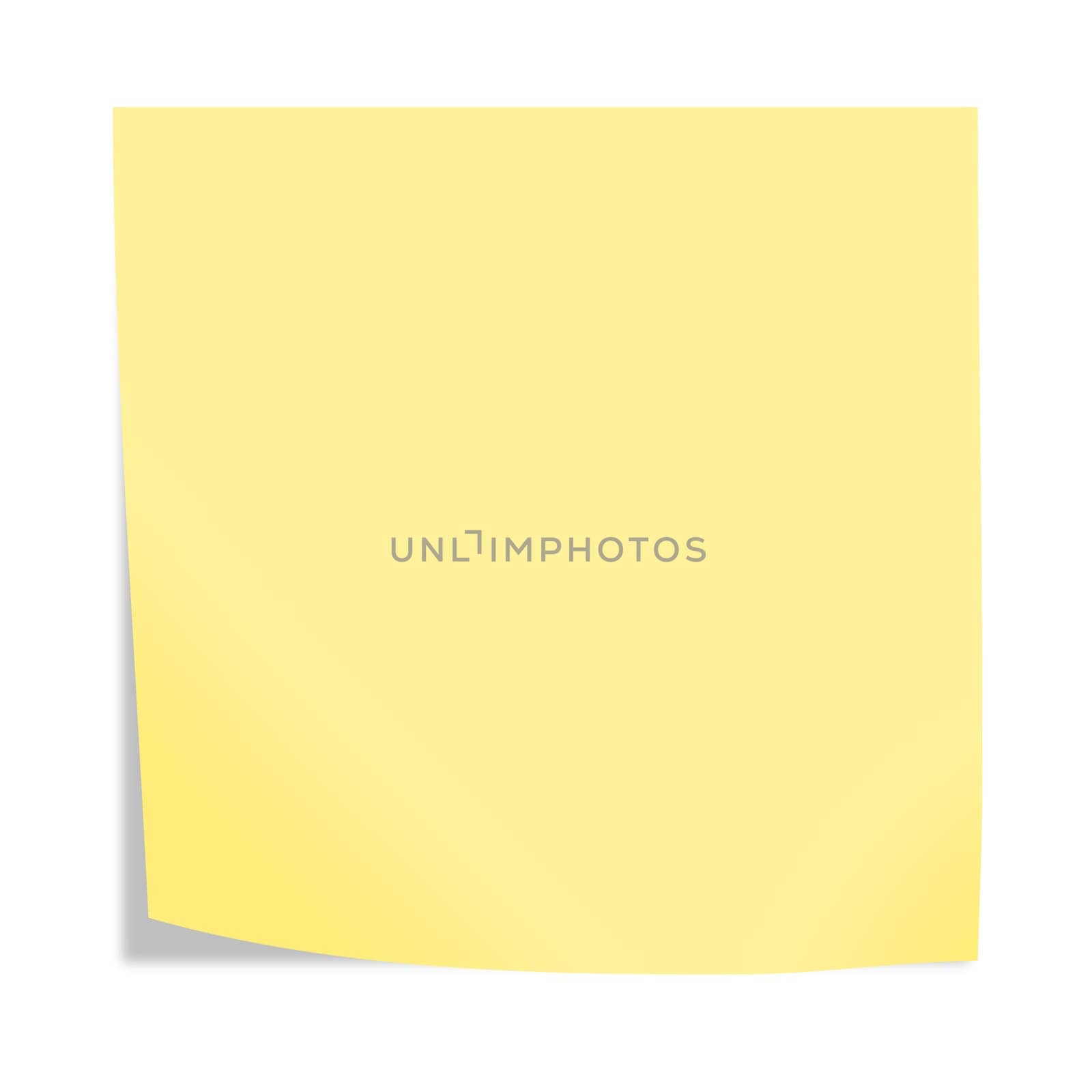 A blank post note with copy space on white with clipping path to remove shadow 3d illustration