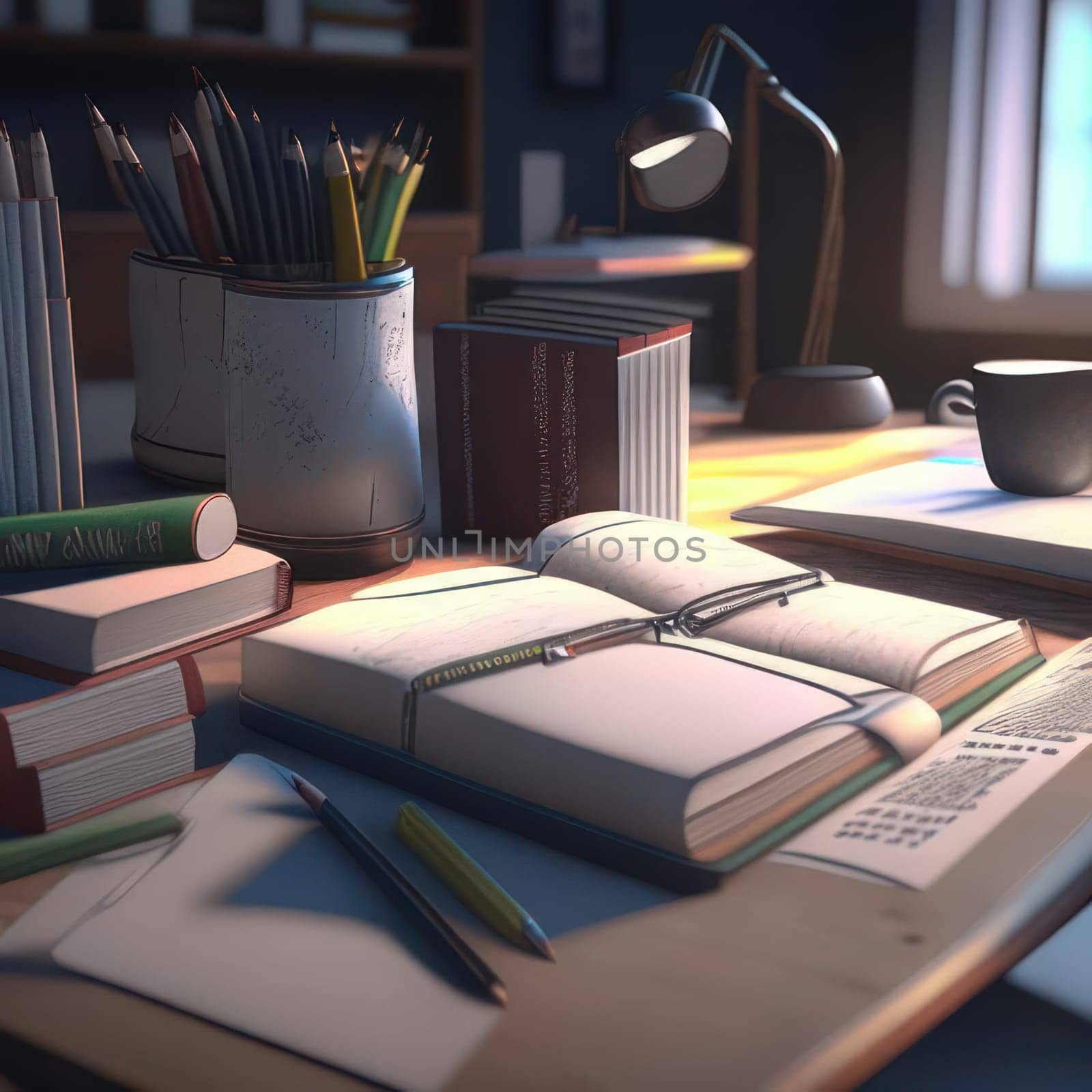 Books on the table. Image created by AI