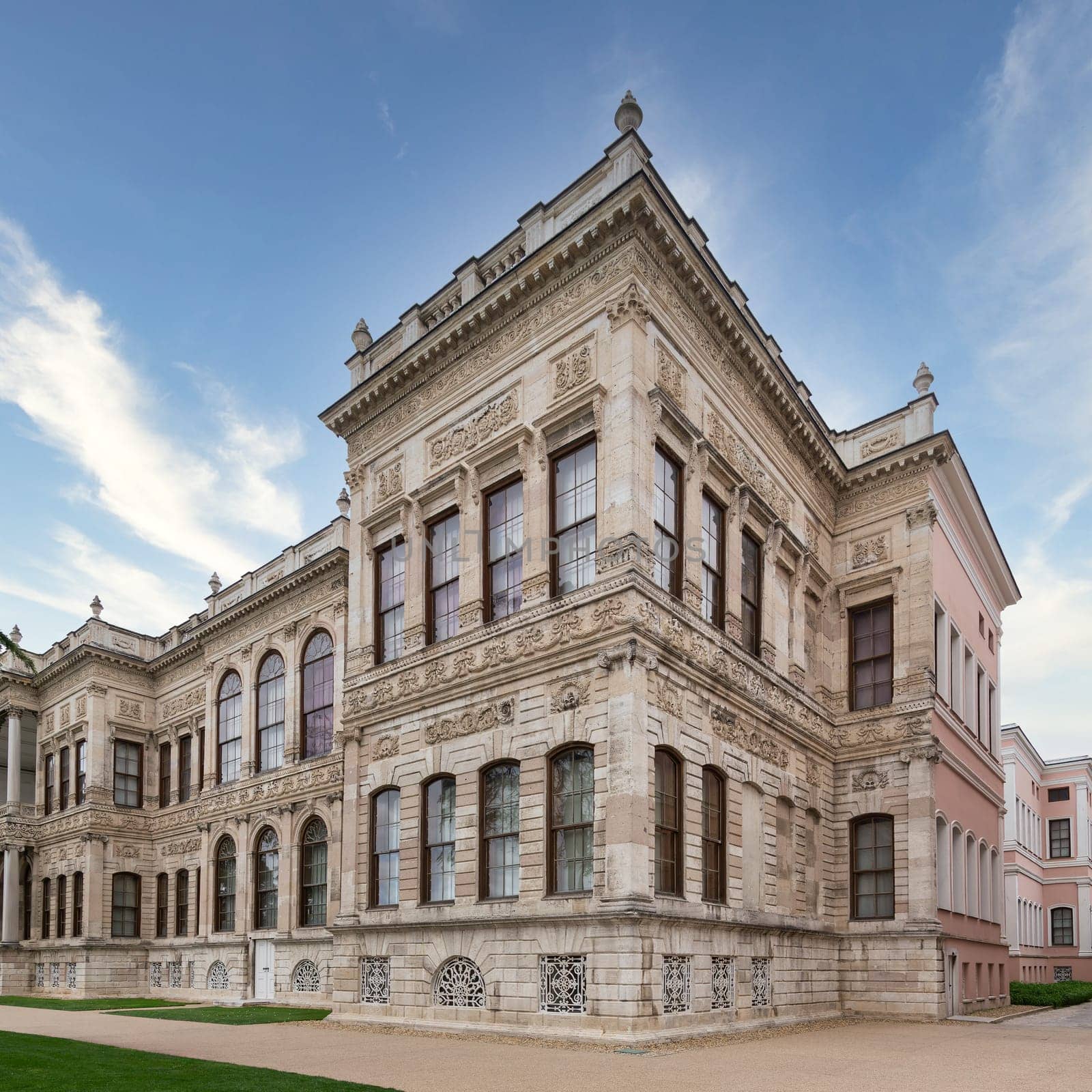 Dolmabahce Palace, or Dolmabahce Sarayi, located in Besiktas district on the European coast of the Bosporus, main administrative center of the Ottoman Empire formerly, Istanbul, Turkey