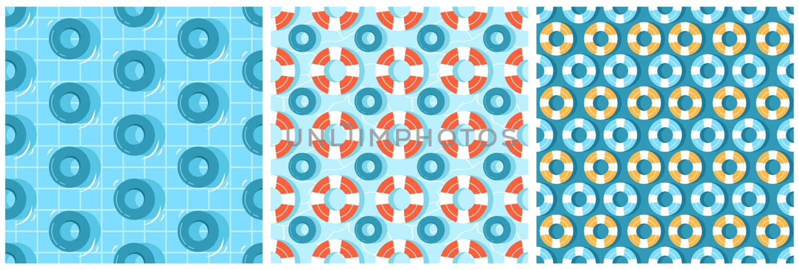 Set of Swimming Pool Seamless Pattern Vector Illustration with Summer Vacation Element in Flat Cartoon Template Hand Drawn