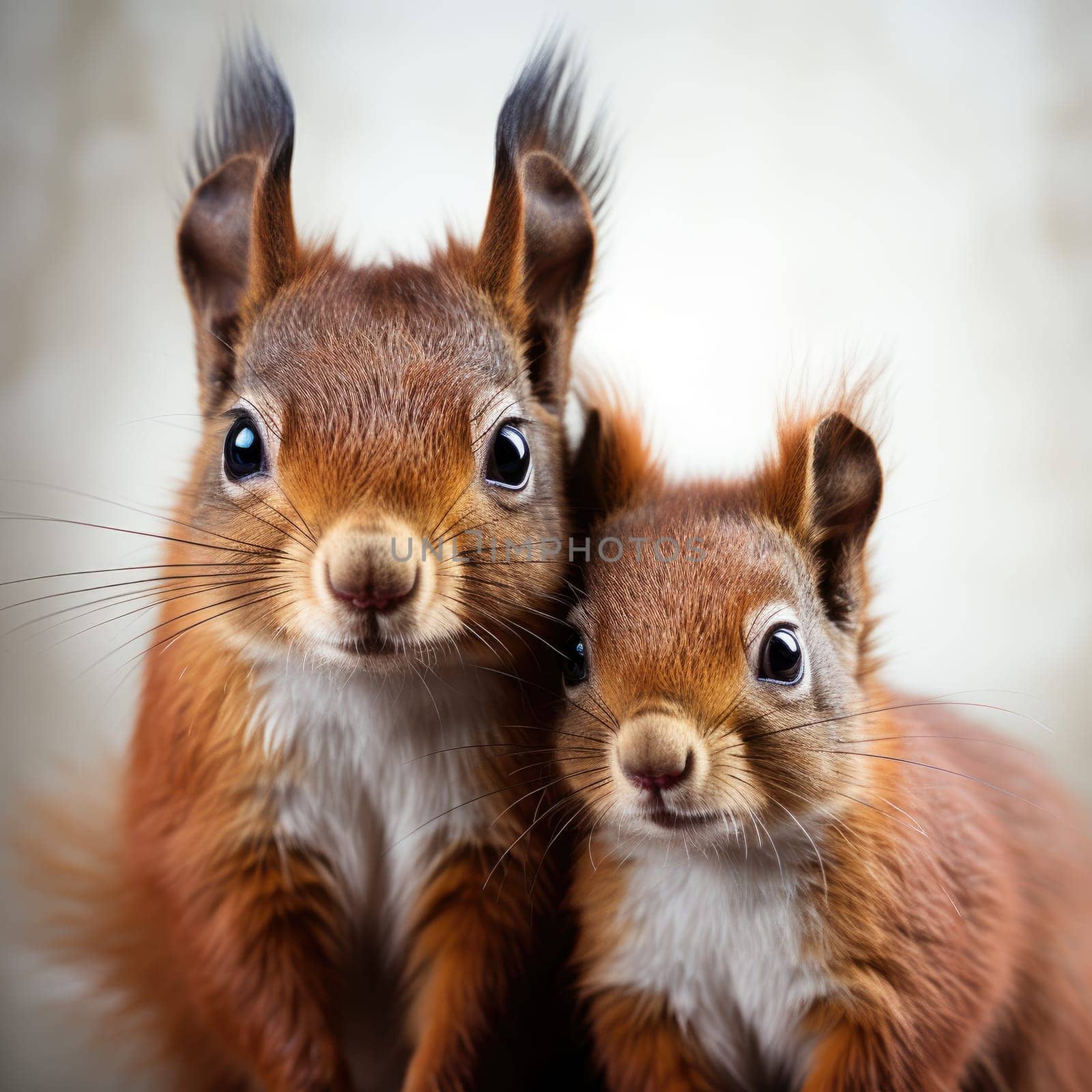 Squirrel and baby squirrel on white background. Generative AI