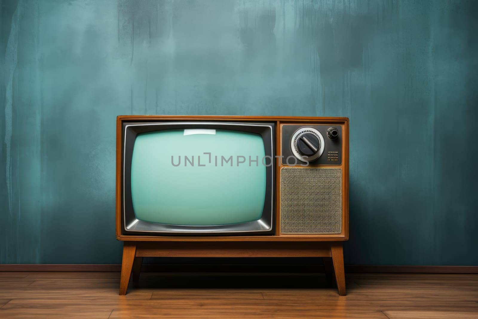 Vintage TV against the wall. Retro style. Generative AI