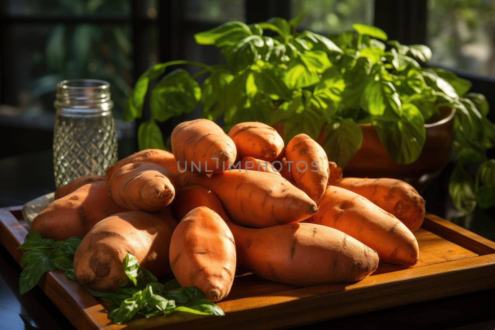 Raw sweet potatoes. Generative AI